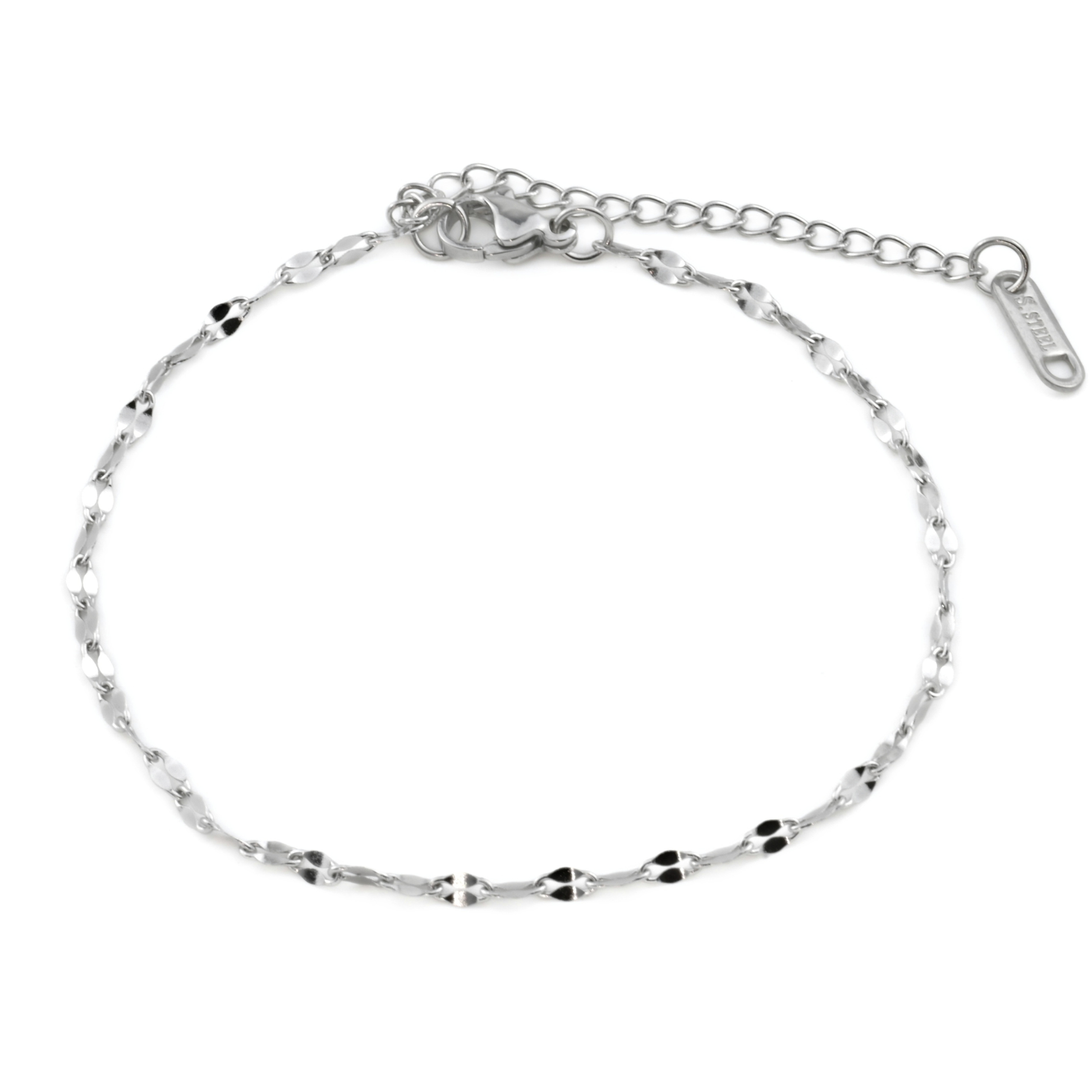 Silver mirror chain bracelet on a white background