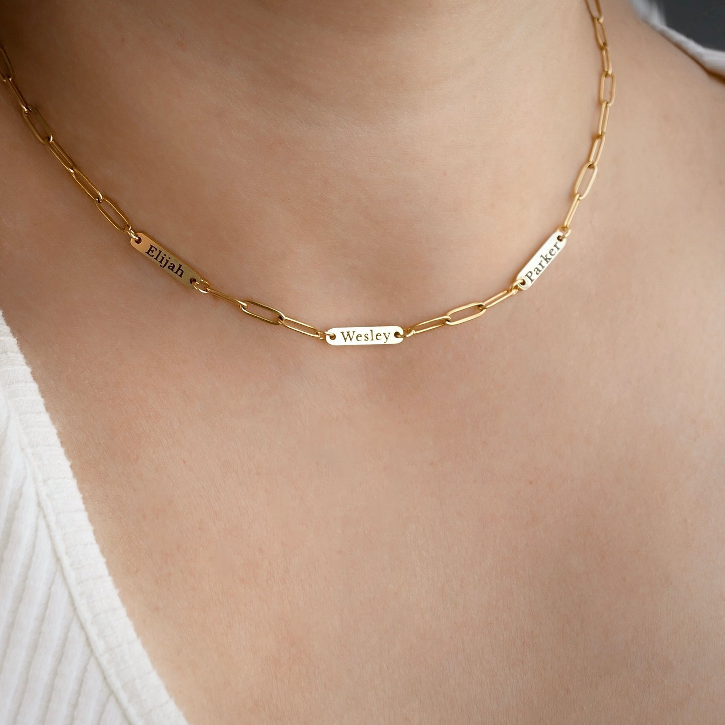 Multiple Name Bars Necklace, Custom Multi Name Paperclip Necklace, Personalized Family Jewelry - Waterproof, 14" to 18"