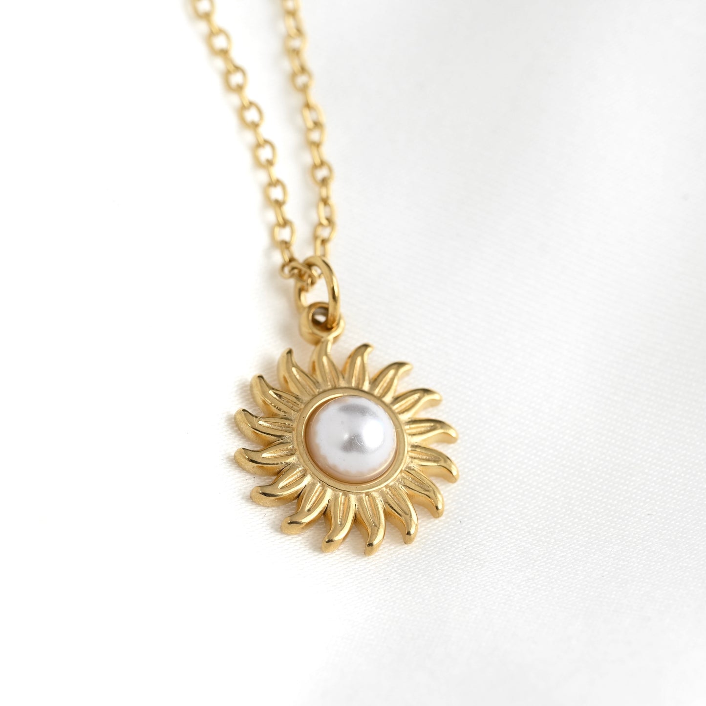 Gold Pearl Sun Necklace - Stainless Steel