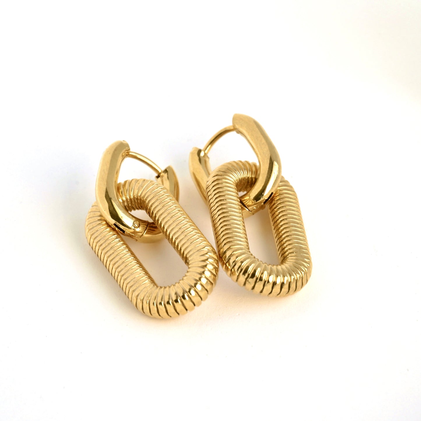 Ribbed Oval Link Hoops, 18K Gold & Silver Stainless Steel, Two-tone & Waterproof