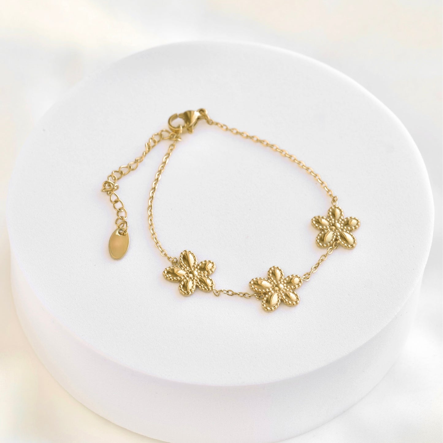 Gold Milgrain Flower Bracelet - Stainless Steel