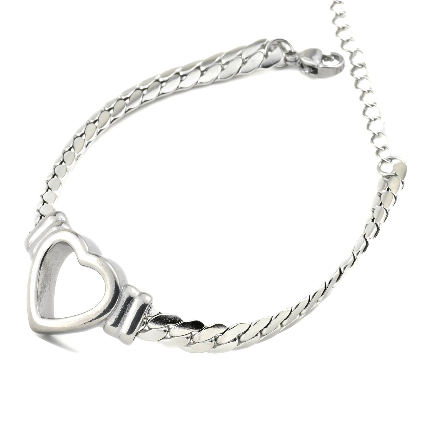 Silver  heart bracelet on a white background