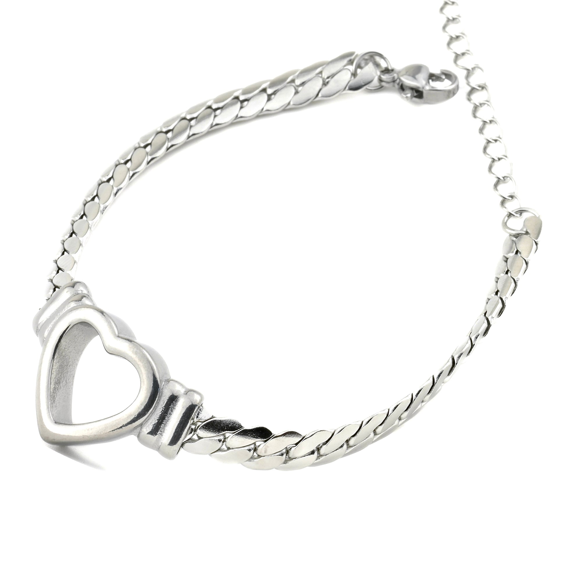 Silver  heart bracelet on a white background
