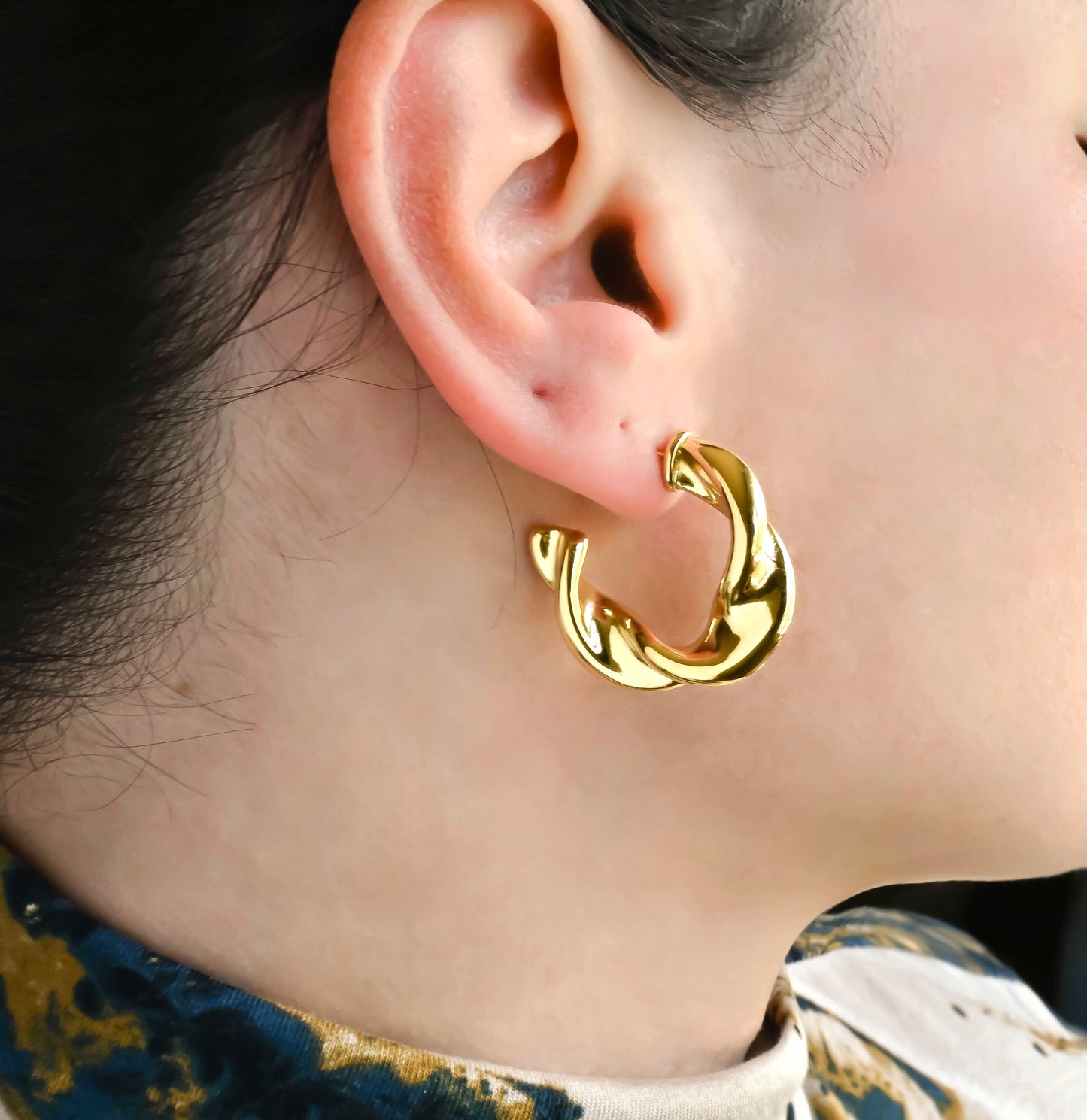 Chunky Gold Twisted C Hoop Earrings - Stainless Steel