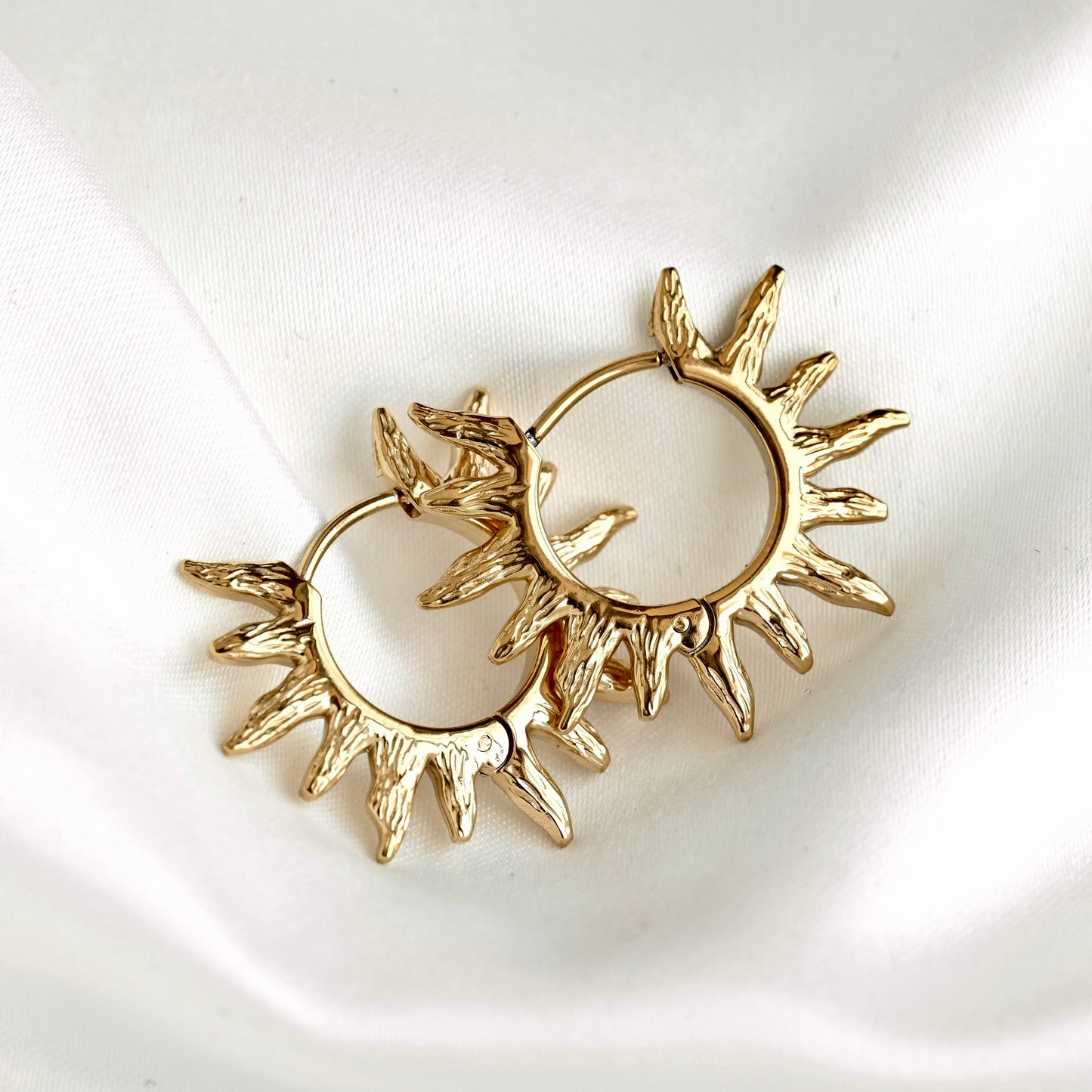 Medium Sun Hoop Earrings - Stainless Steel Sunburst Hoops