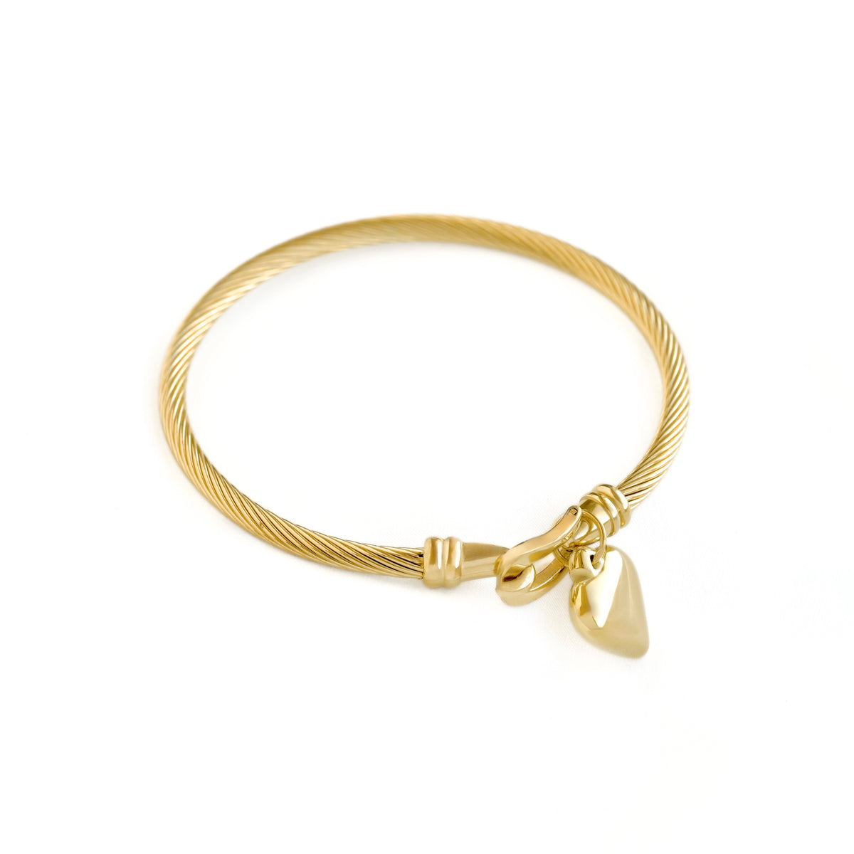 Gold Puffy Heart Rope Bangle - Waterproof Stainless Steel