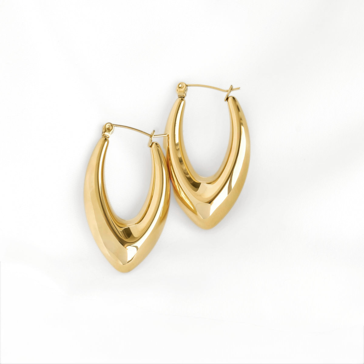 Chunky Elongated V Hoop Earrings - 18k Gold Stainless Steel