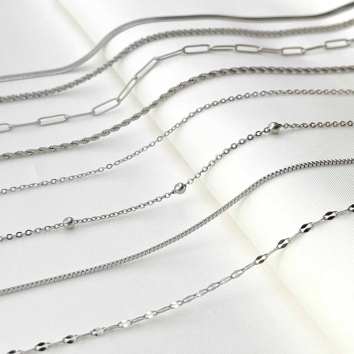 Dainty Silver Chain Necklace, Waterproof Silver Chains, 12" to 24", Stainless Steel