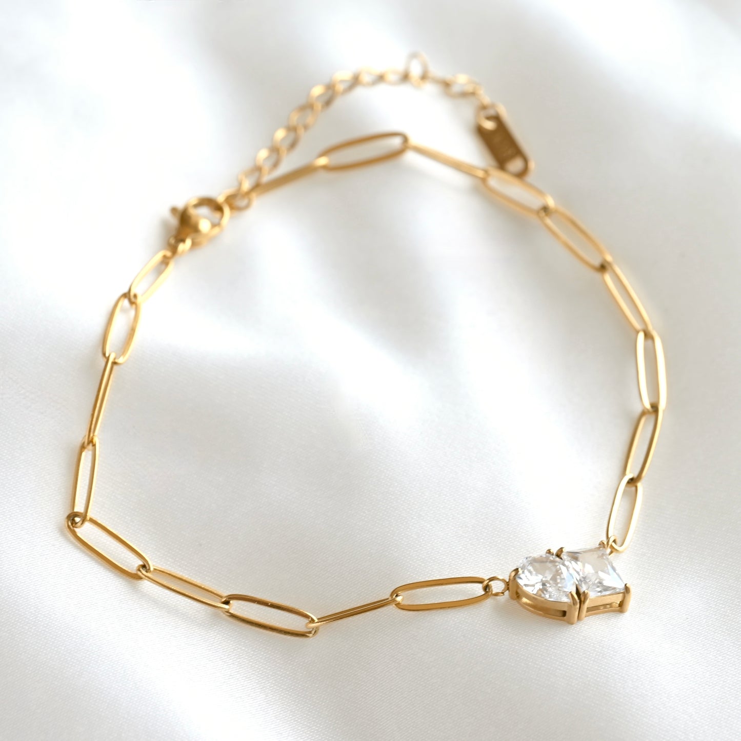 Toi et Moi Bracelet - Gold Stainless Steel CZ Bracelet