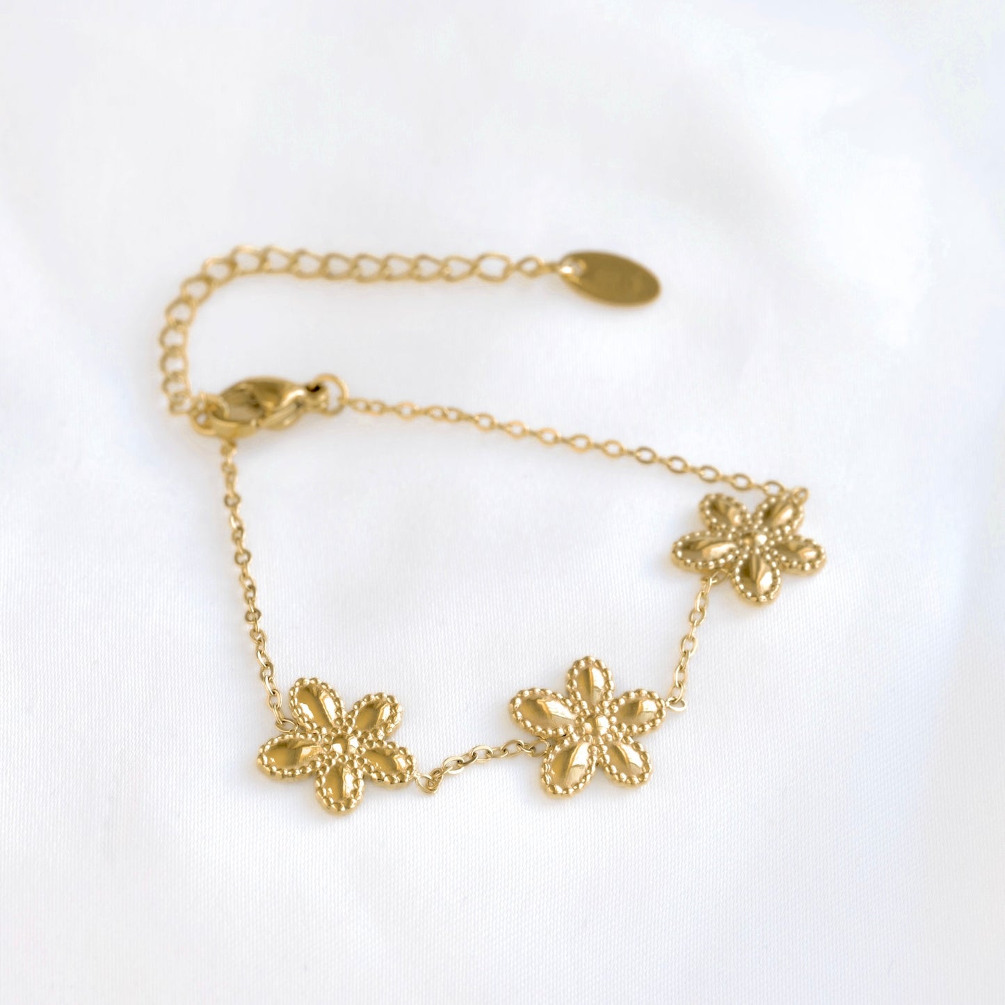 Gold Milgrain Flower Bracelet - Stainless Steel