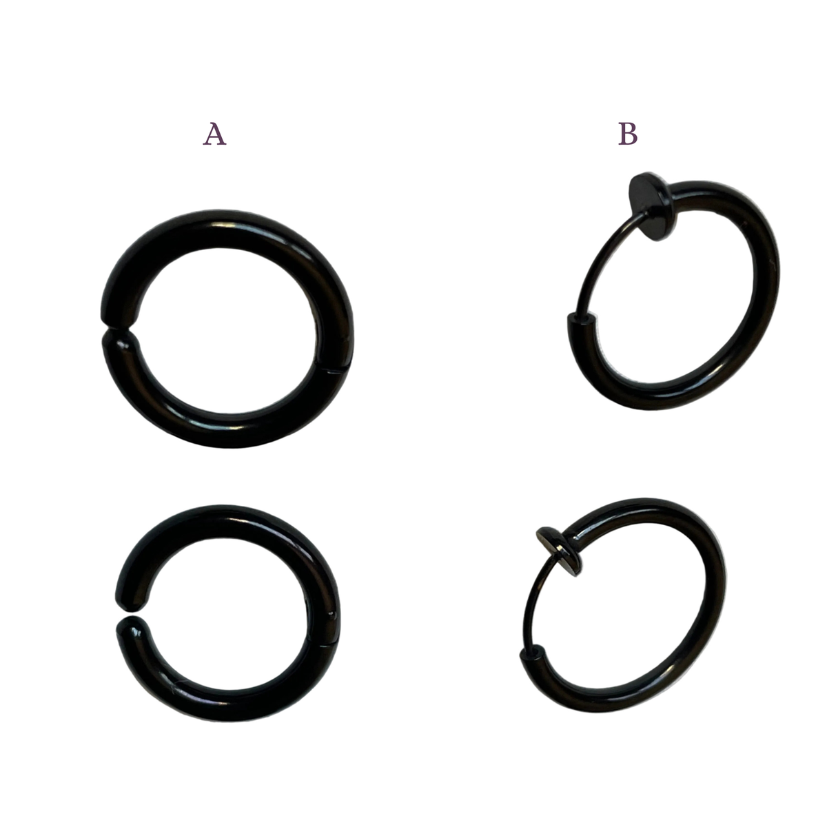 Men's Black Clip-on Hoop Earrings - Stainless Steel