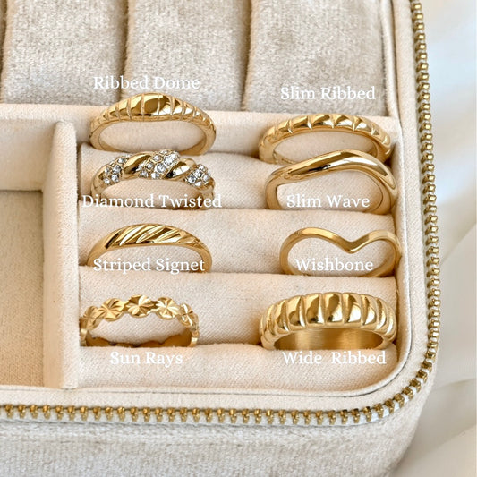 Gold Stacker Rings, 18k Gold Stainless Steel Rings for Women, Tarnish-Free Waterproof Stackable Bands, Minimalist Dainty or Bold Ring Collection