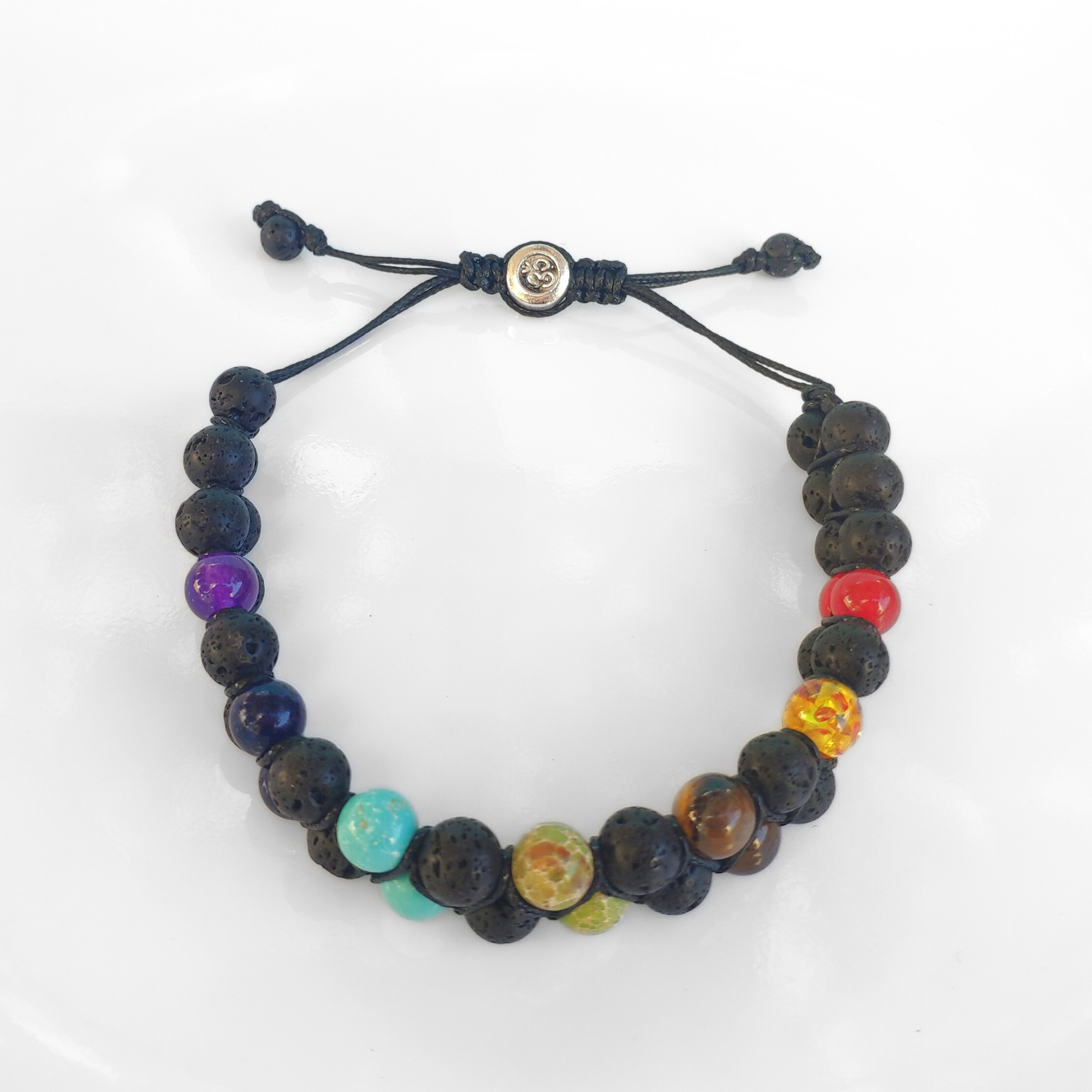 Multicolored beaded bracelet on a white background