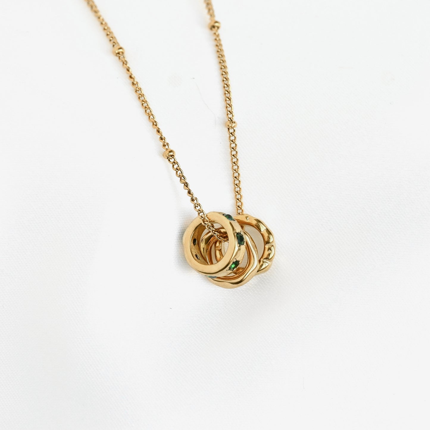 Gold Mixed Ring Trio Necklace - Stainless Steel