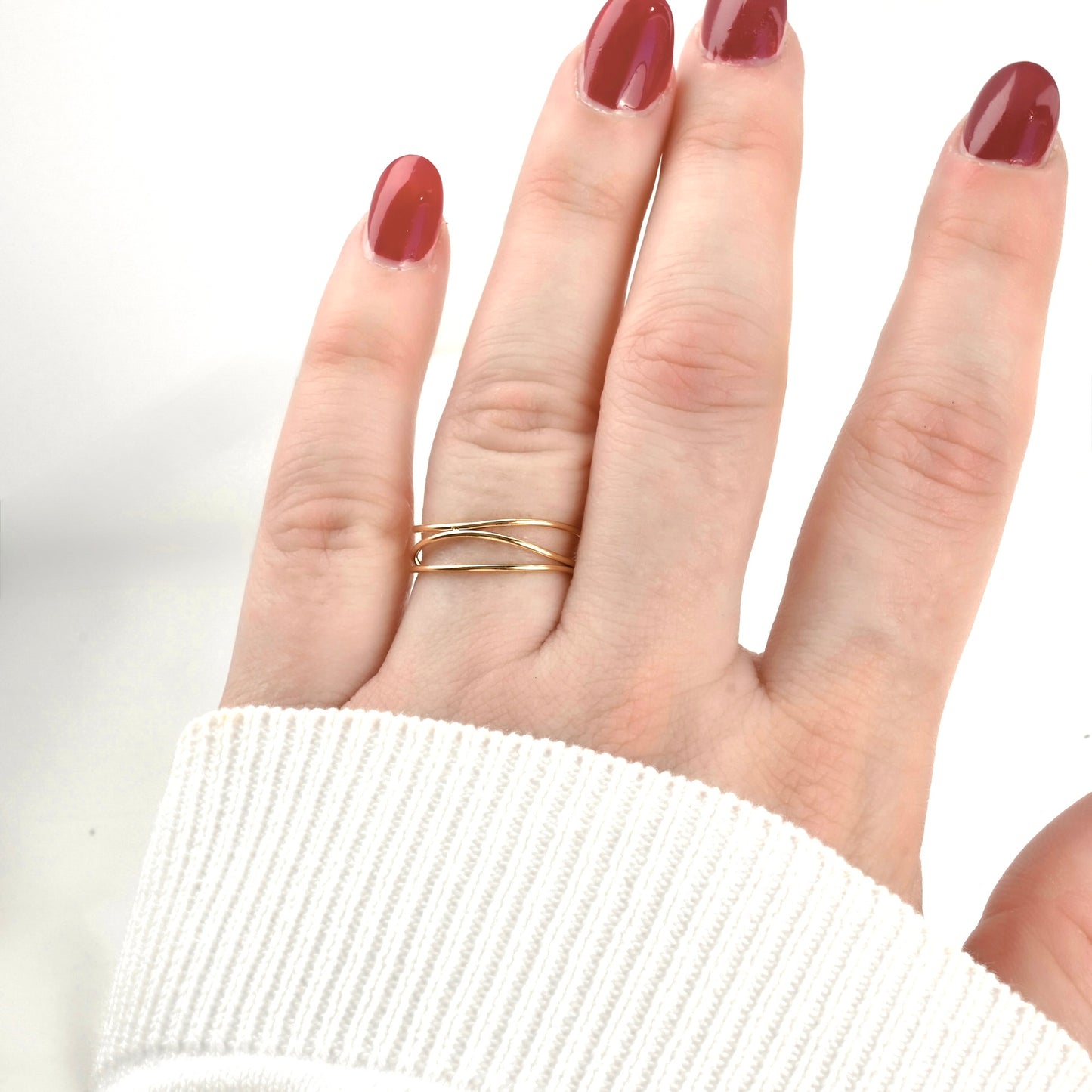 Gold Triple Band Layered Illusion Ring - Stainless Steel