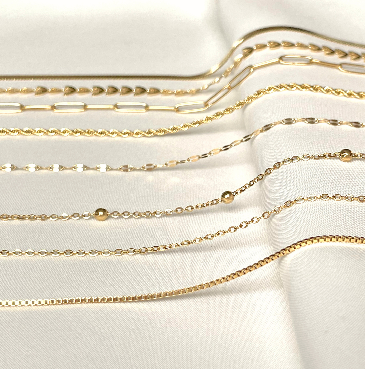 18K Gold Dainty Chain Necklace, Waterproof Gold Chains, 12" to 24", Stainless Steel