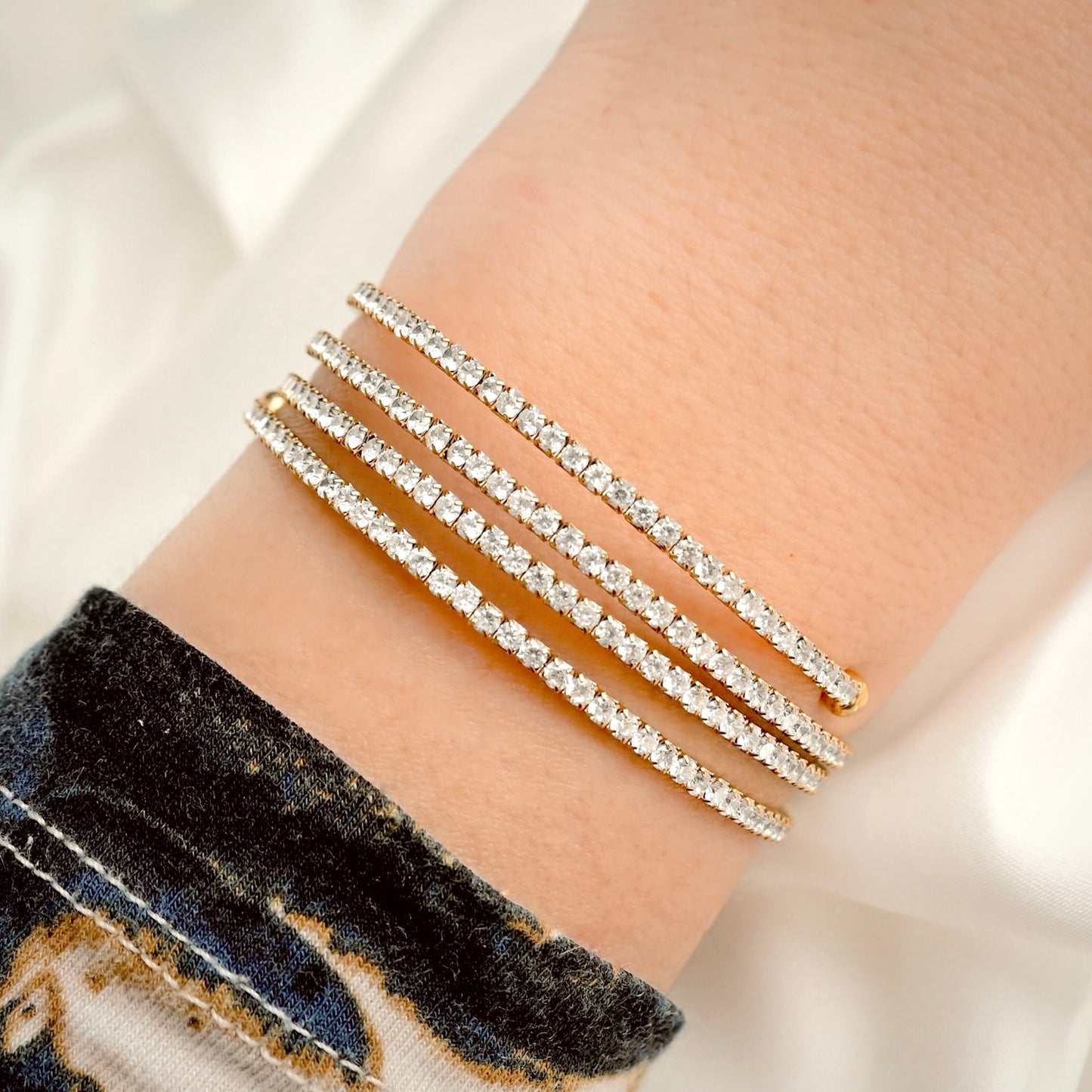 Gold CZ Tennis Wrap Bangle - Stainless Steel CZ Coil Bangle