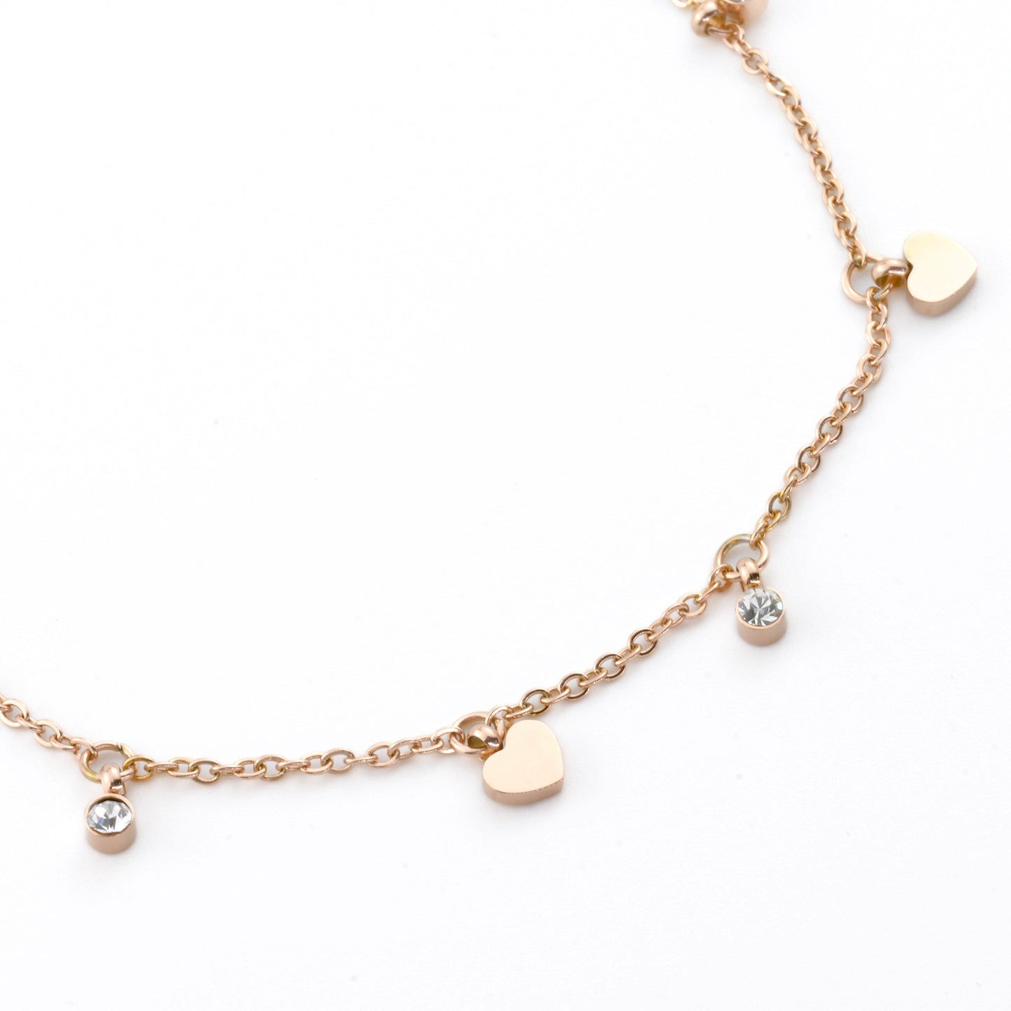 Diamond Heart Anklet, CZ and Heart Charm Ankle Bracelet, Stainless Steel, Waterproof