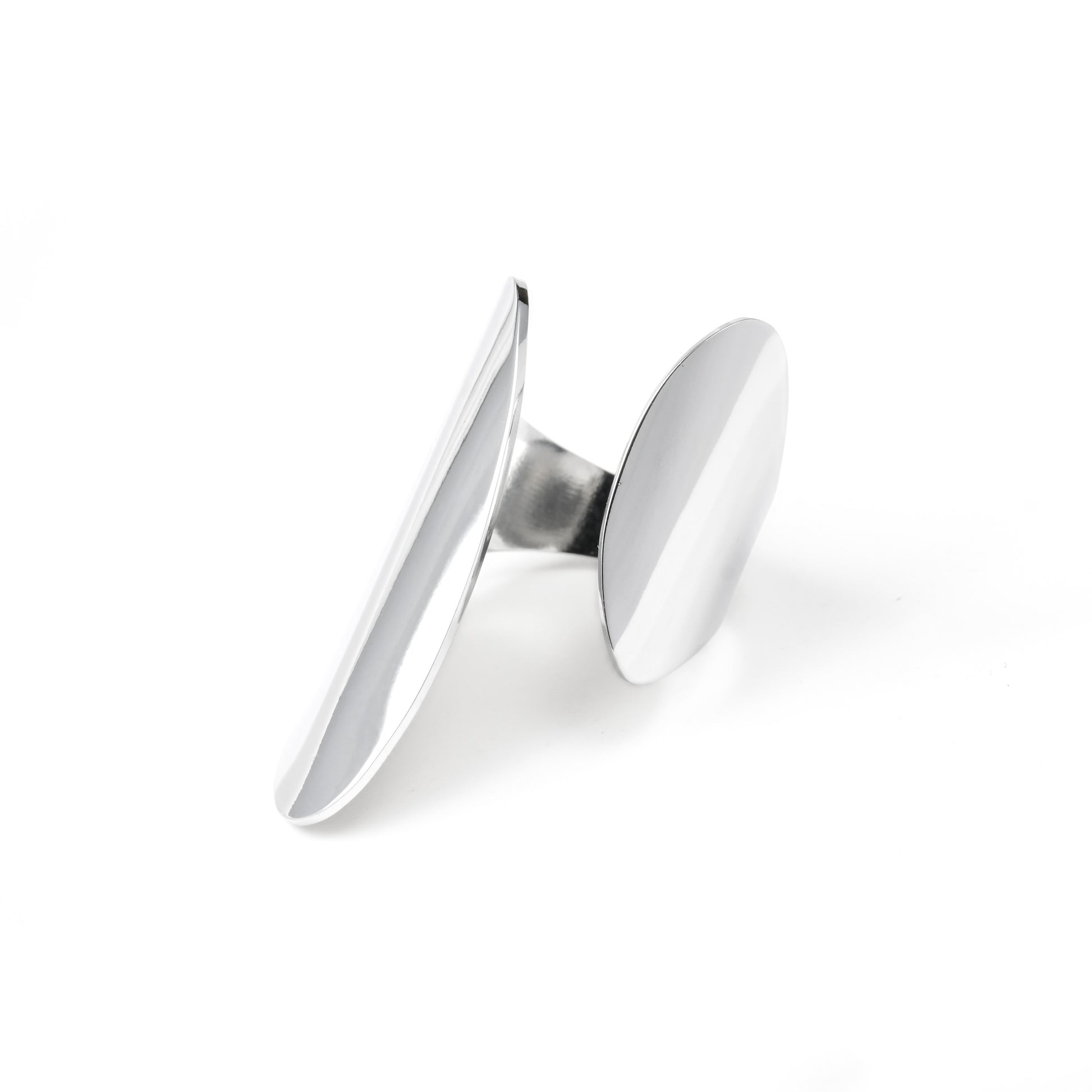 Wide Oval Silver ring with a modern design on a white background
