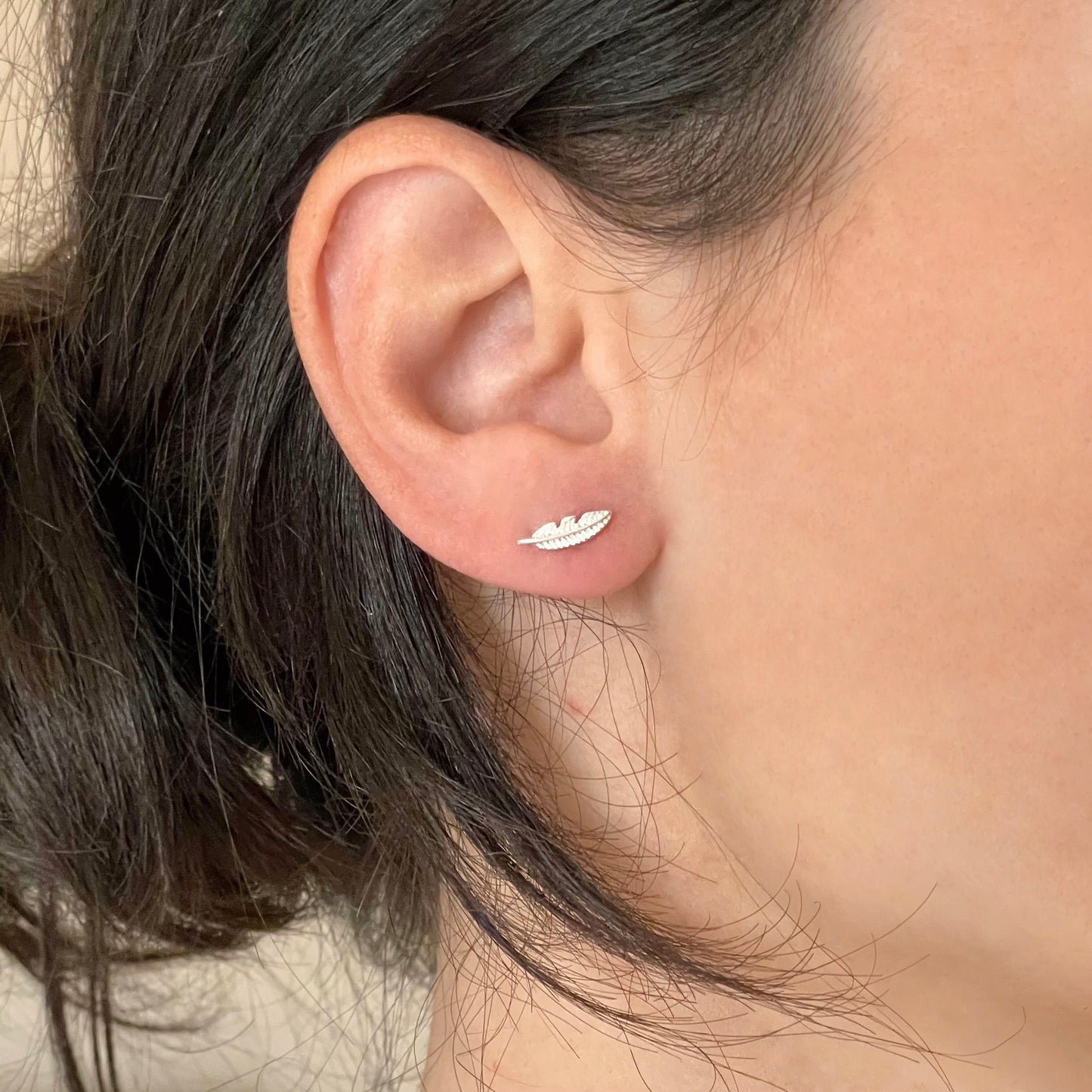 Silver Feather Stud Earrings - 925 Sterling Silver