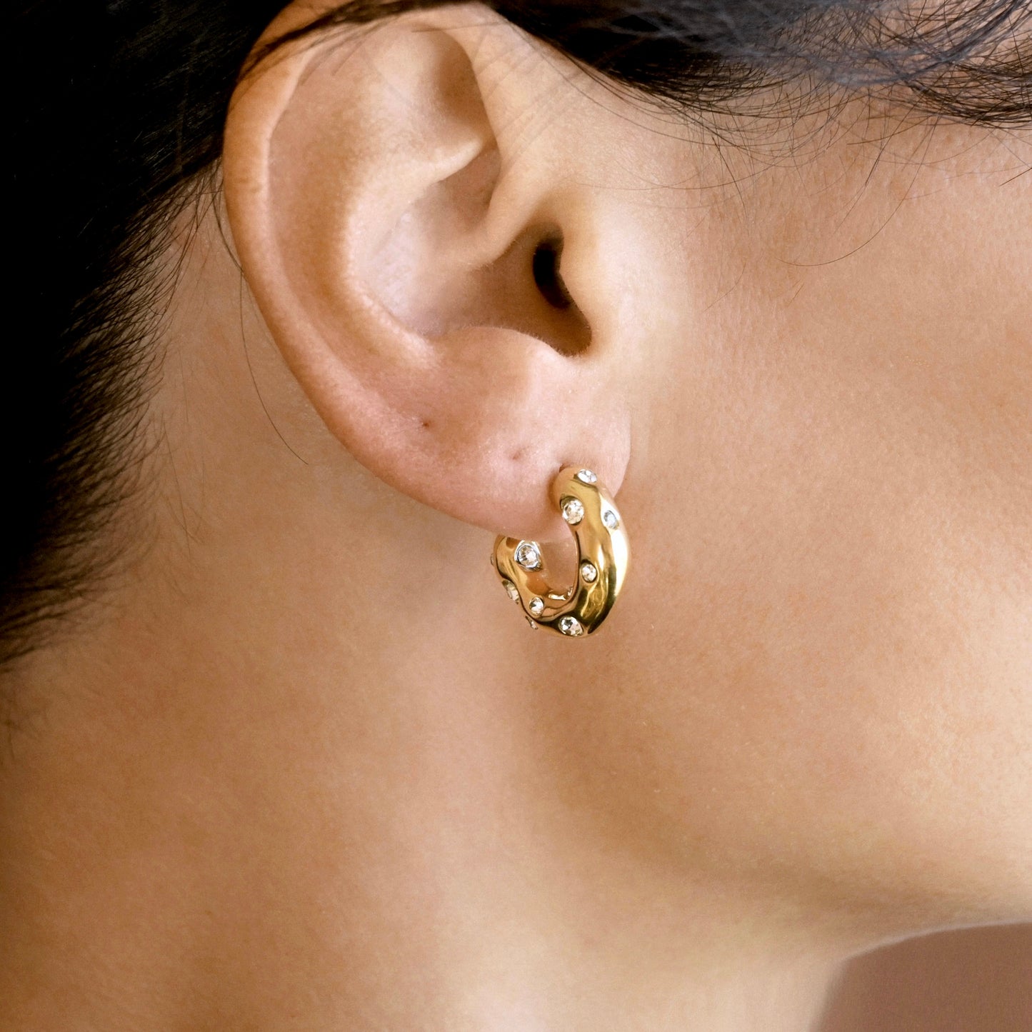 Gold Gem Bubble Hoop Earrings - Stainless Steel