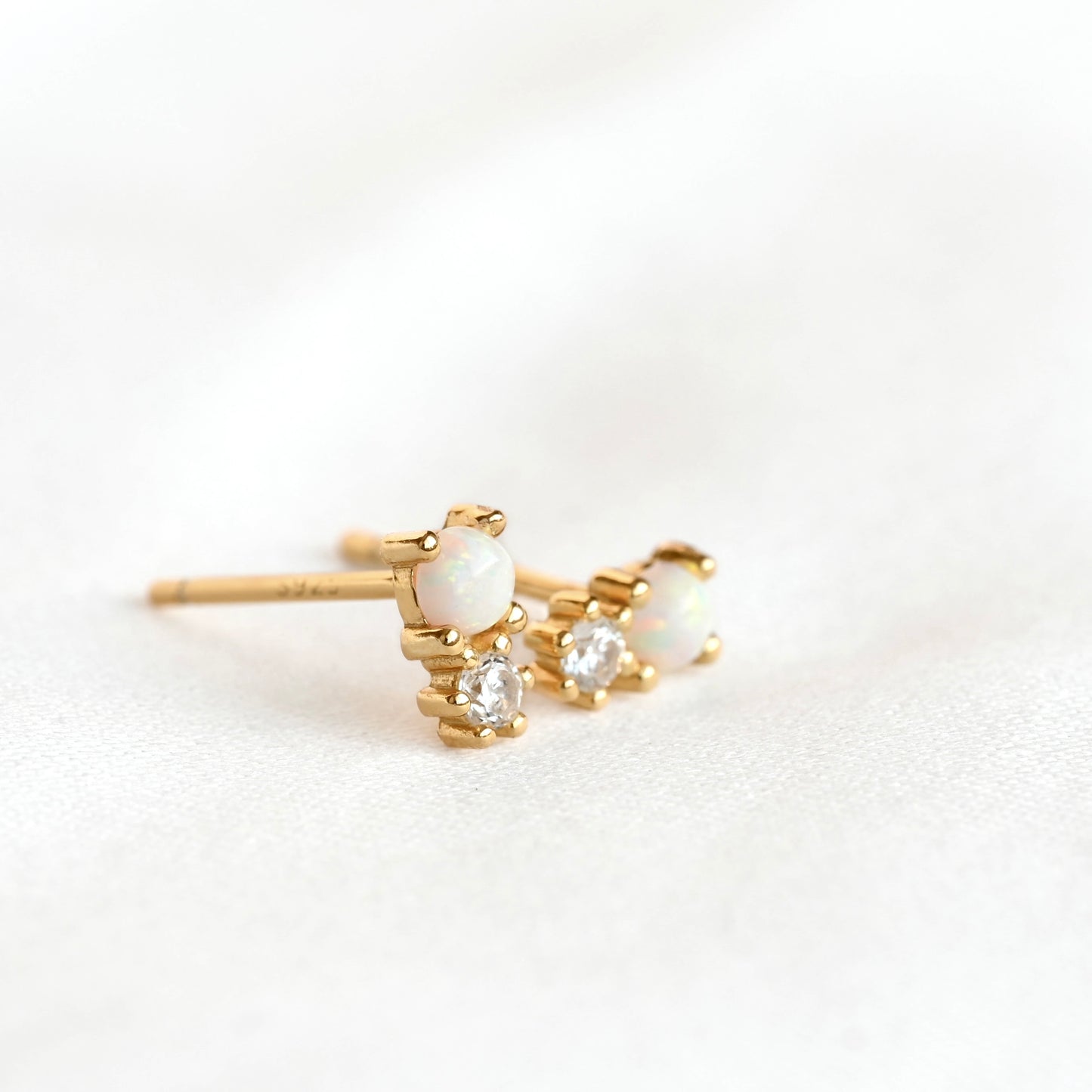 Mini Opal & CZ Stud Earrings - 925 Sterling Silver
