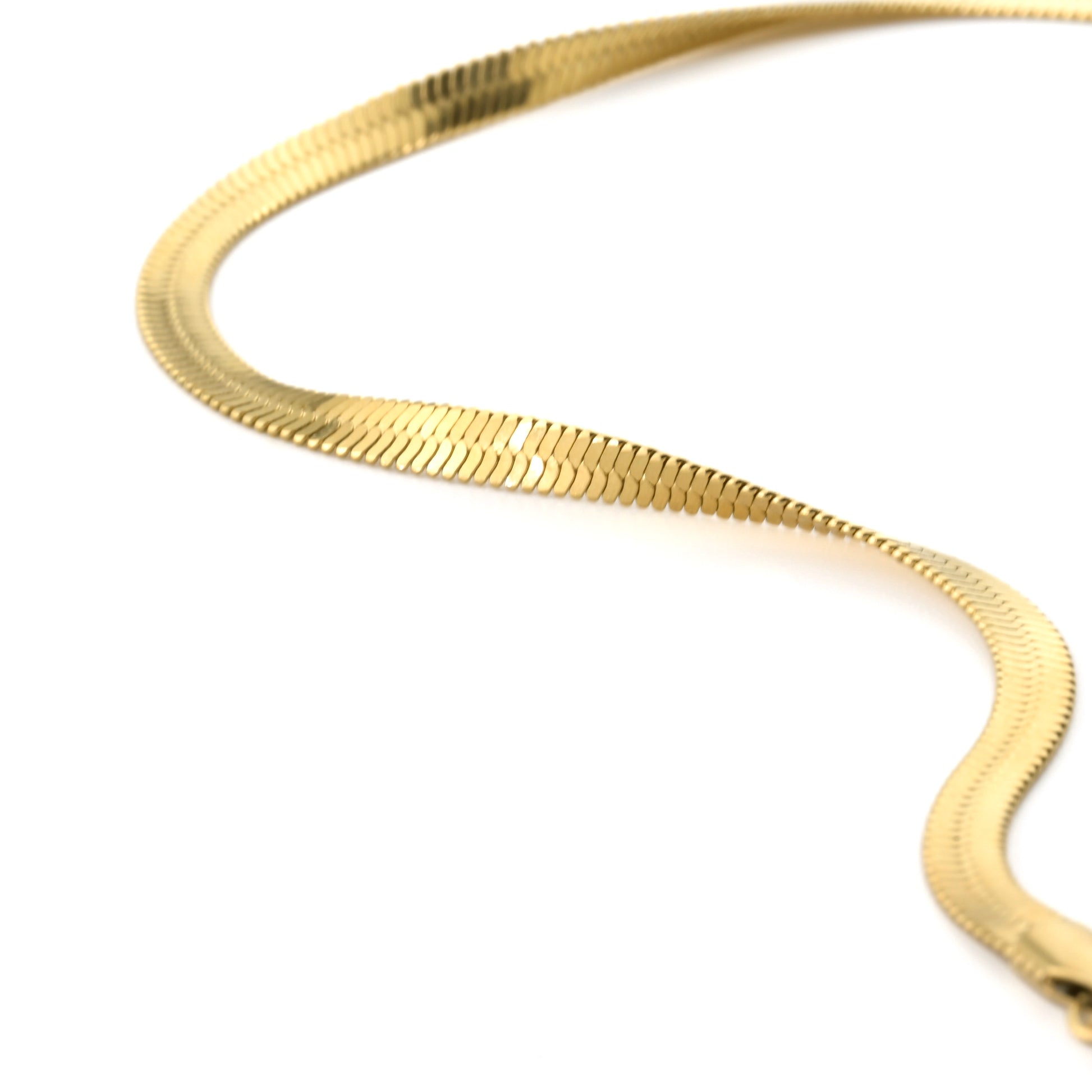 Gold snake chain anklet on a white background