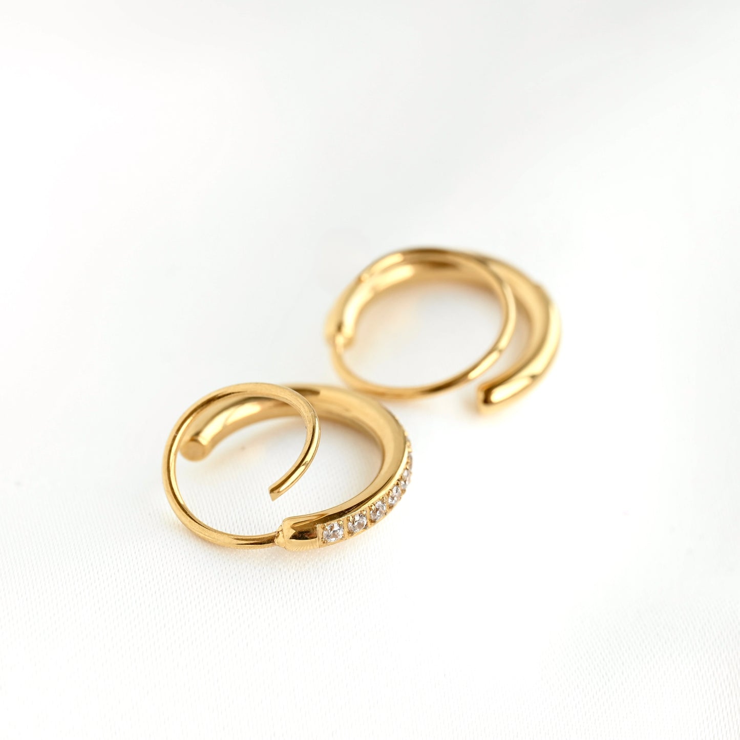 Pave CZ Spiral Hoop Earrings - Stainless Steel Twist Hoops