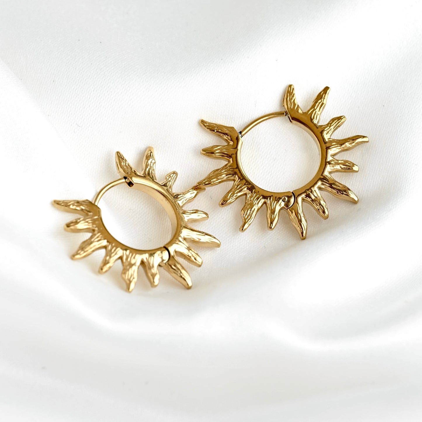 Medium Sun Hoop Earrings - Stainless Steel Sunburst Hoops