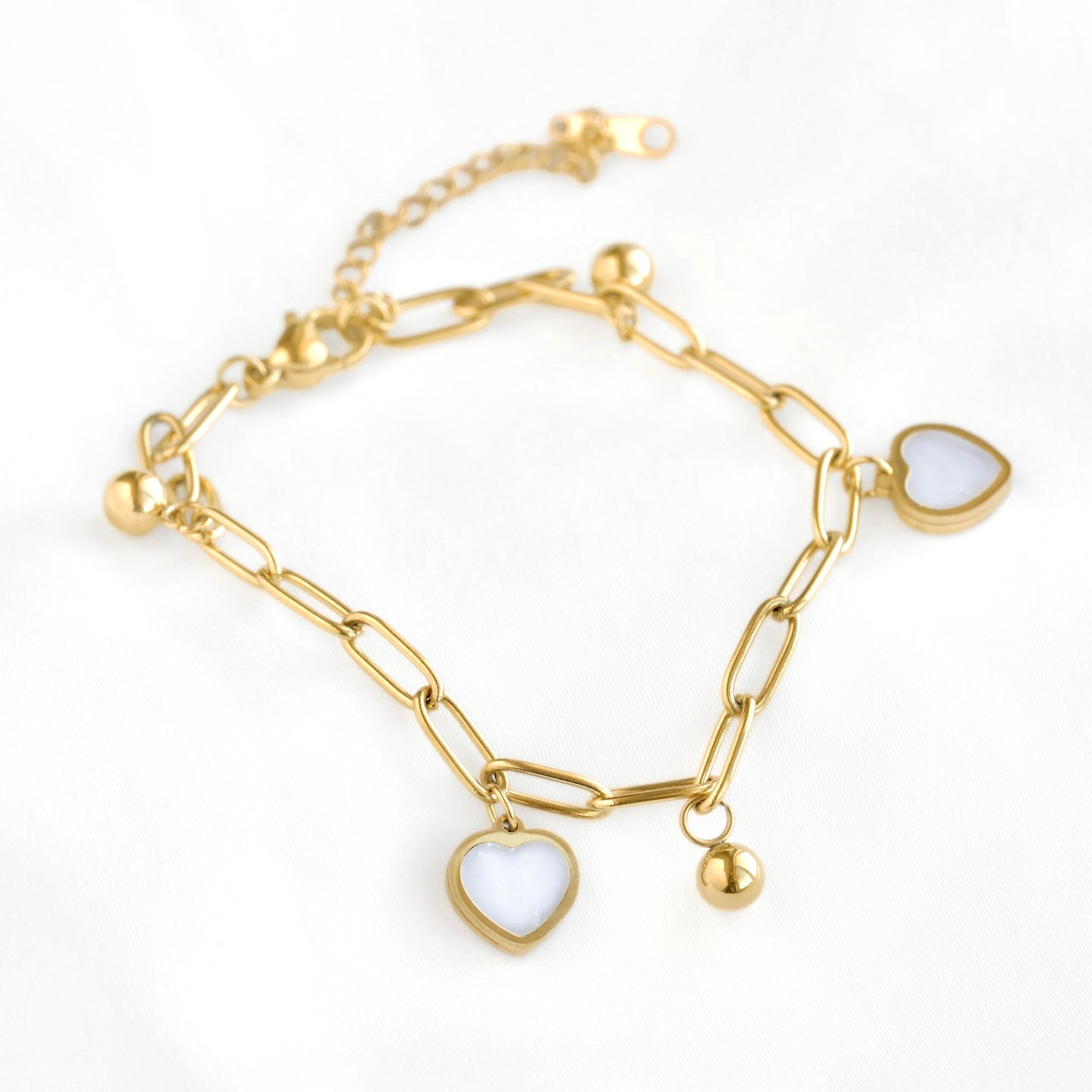 Gold Shell Inlay Paperclip Heart Bracelet - Stainless Steel