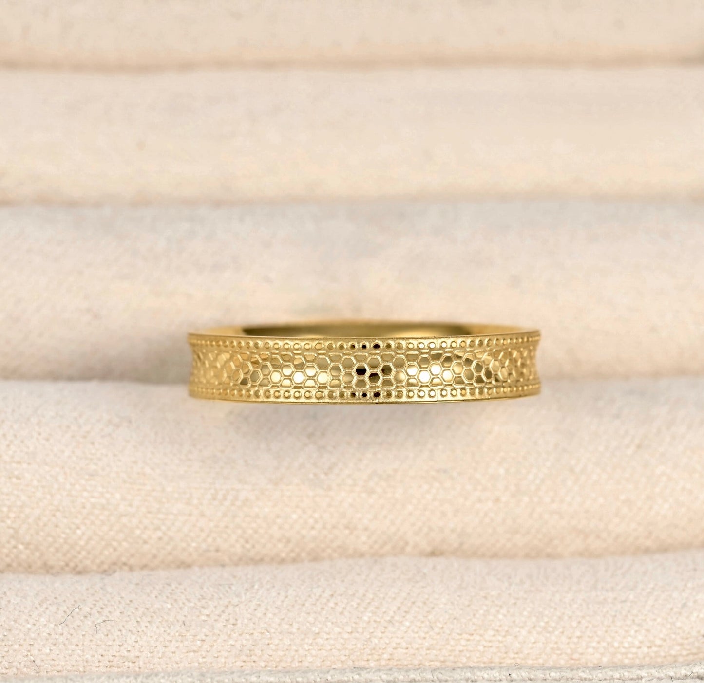 Vintage Style Dotted Gold Stacking Ring - Stainless Steel