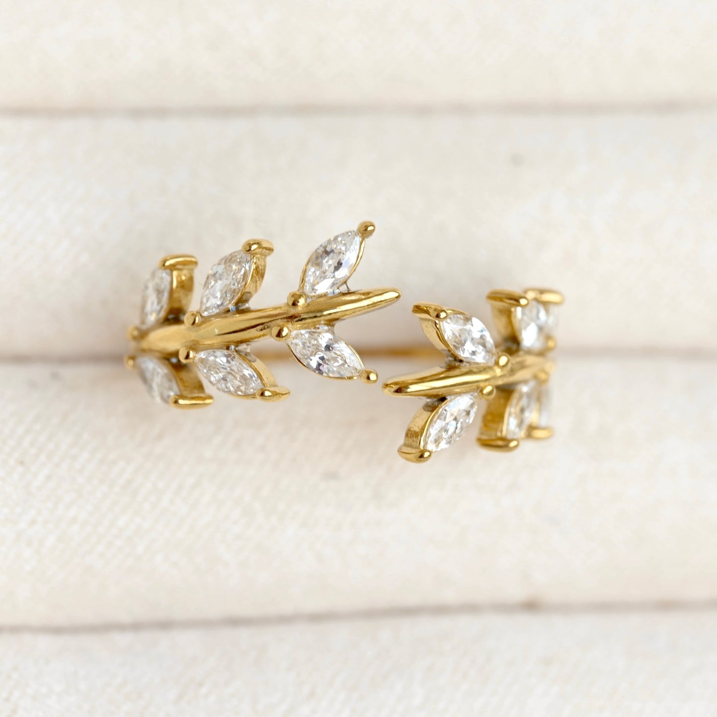 Gold Marquise CZ Olive Branch Ring - Stainless Steel