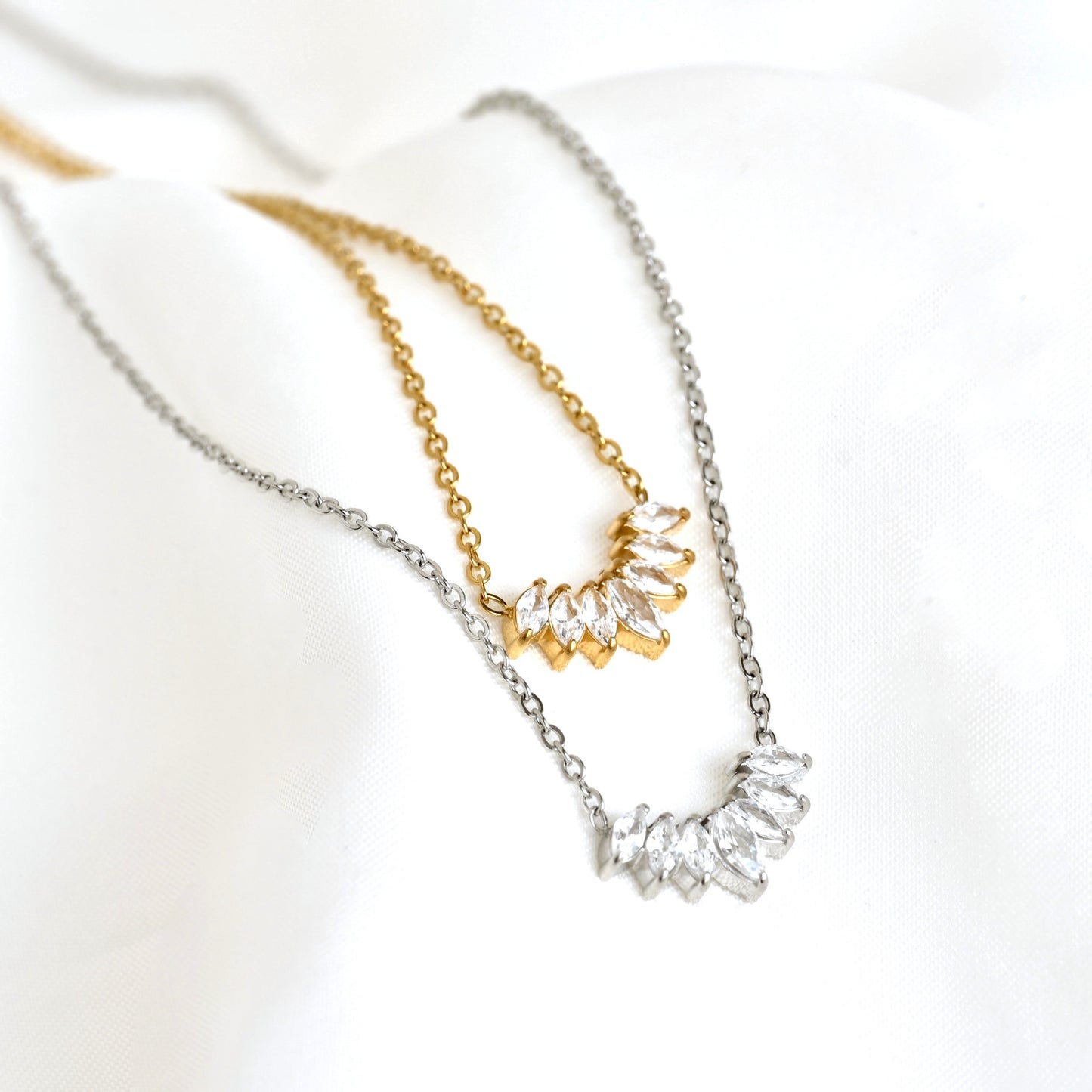 Marquise Cluster CZ Necklace - Stainless Steel