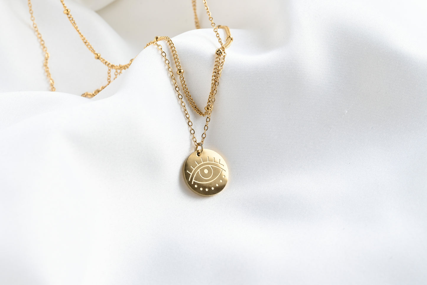 Layered Eye Coin Necklace