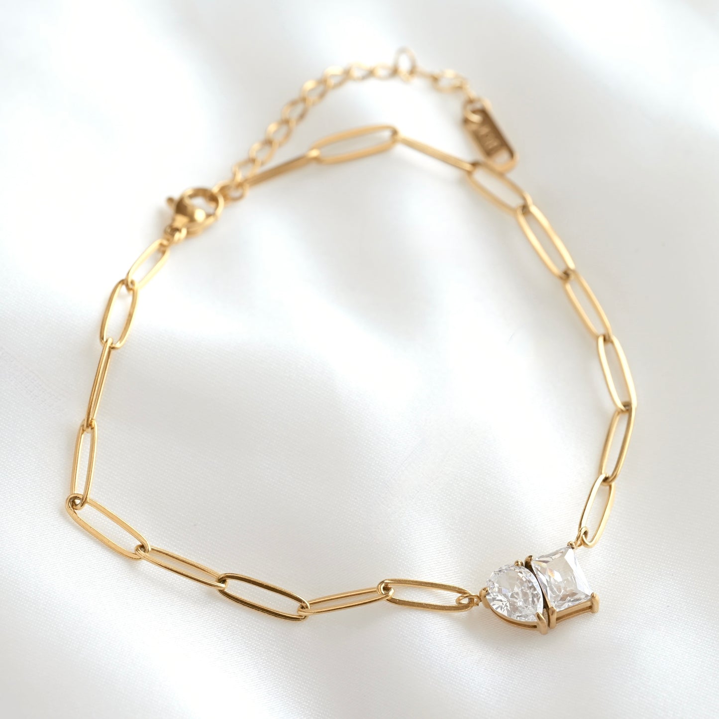 Toi et Moi Bracelet - Gold Stainless Steel CZ Bracelet