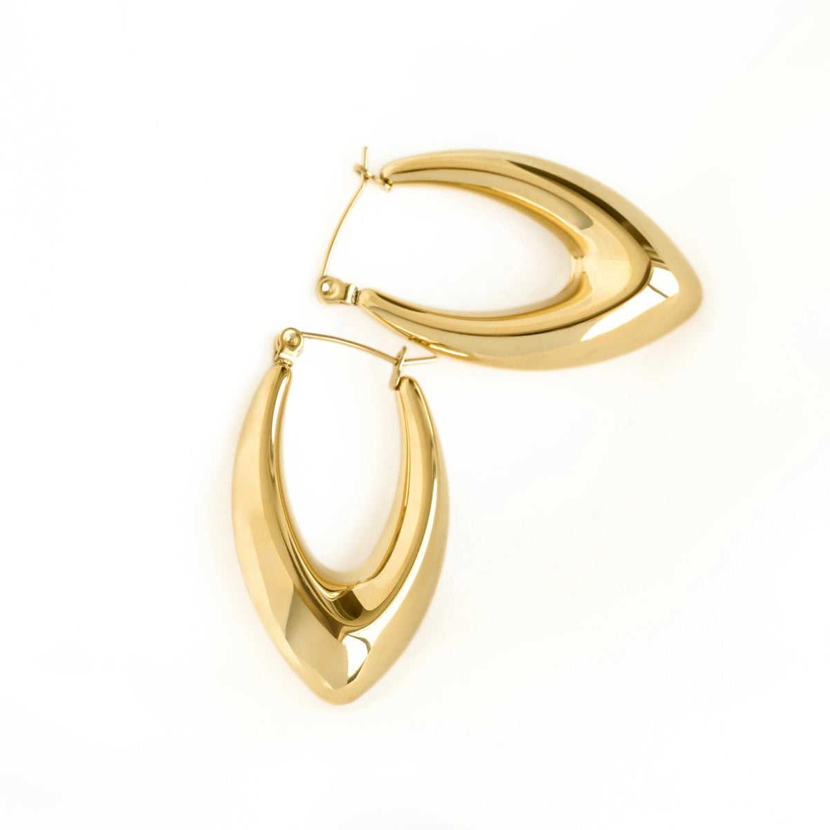 Chunky Elongated V Hoop Earrings - 18k Gold Stainless Steel