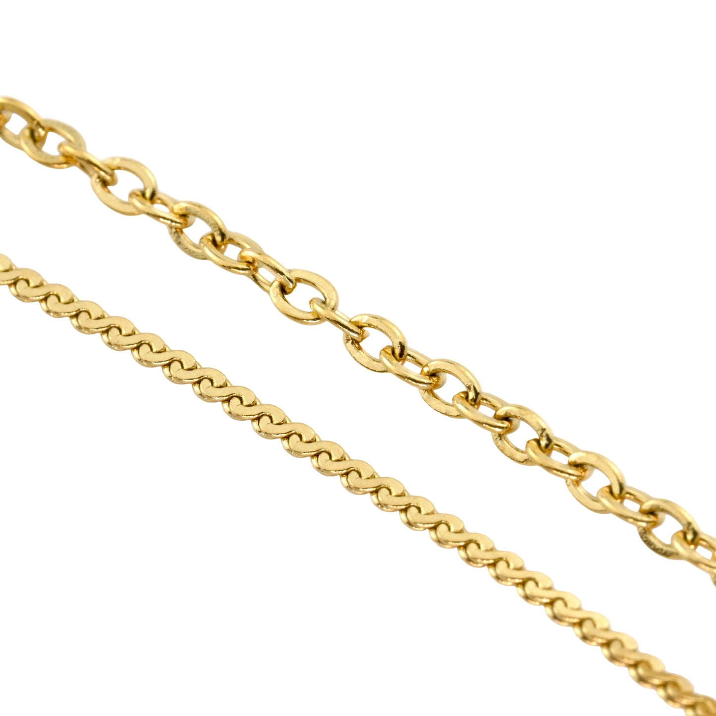 Two gold chains on a white background