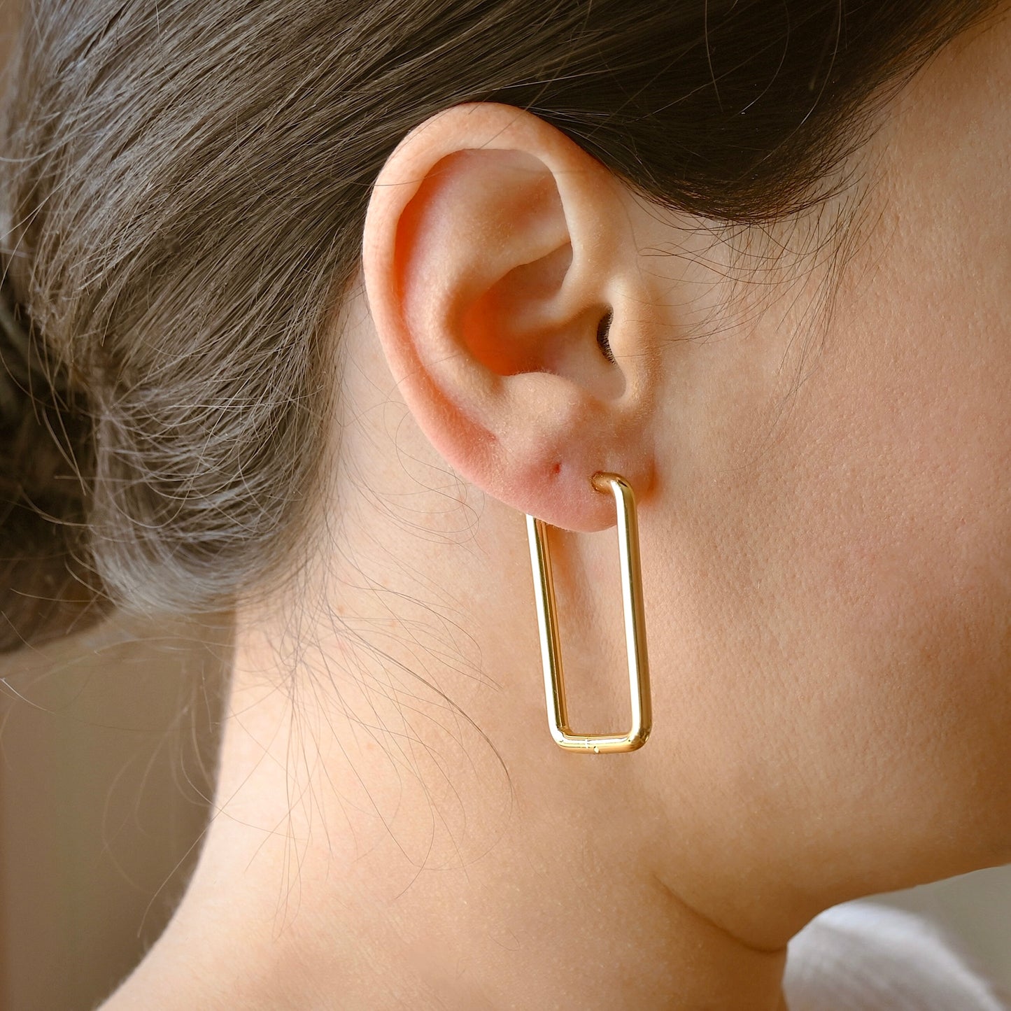 Oversized Rectangle Hoop Earrings - 18k Gold Stainless Steel