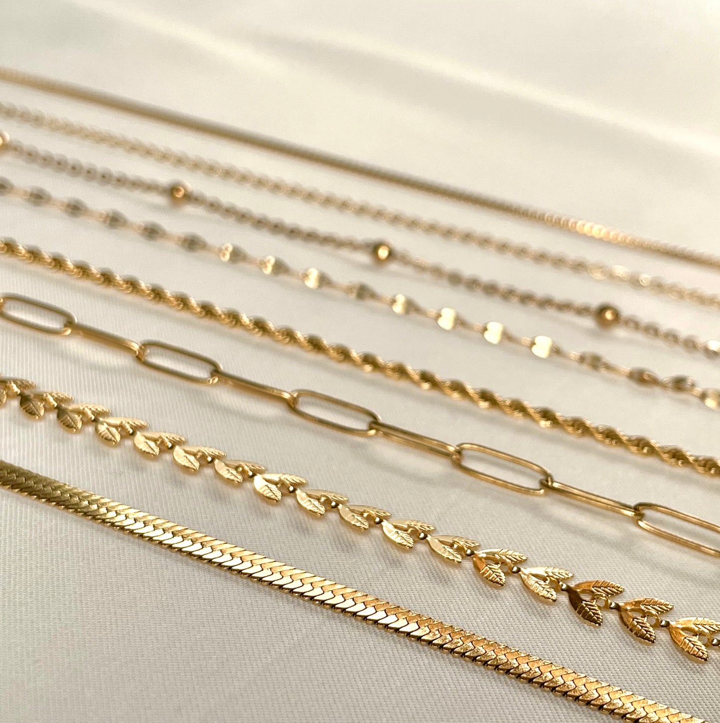 18K Gold Dainty Chain Necklace, Waterproof Gold Chains, 12" to 24", Stainless Steel