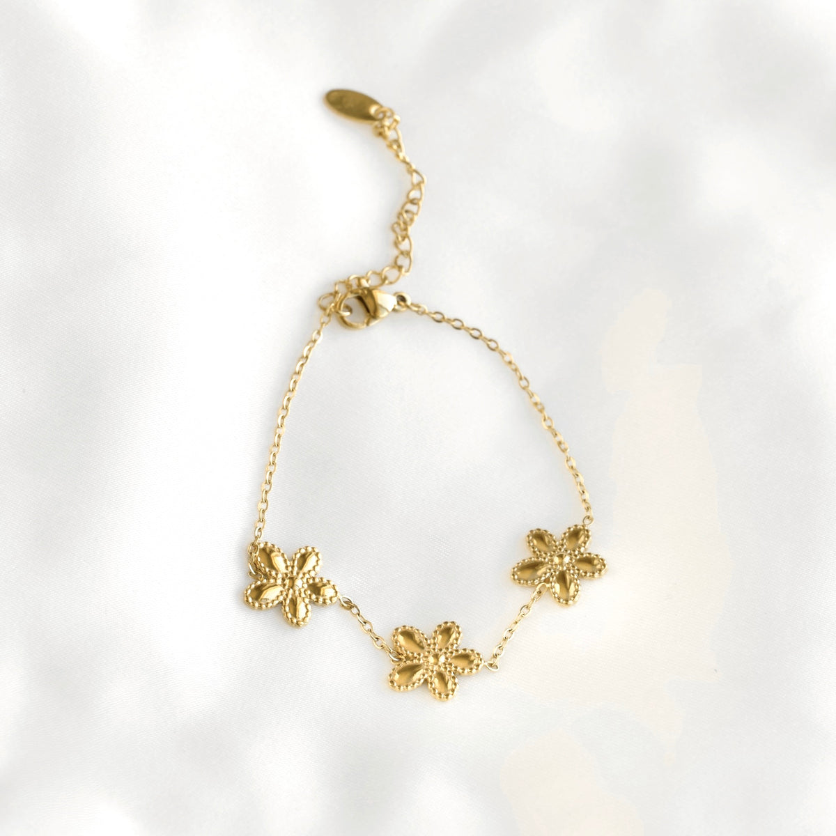 Gold Milgrain Flower Bracelet - Stainless Steel
