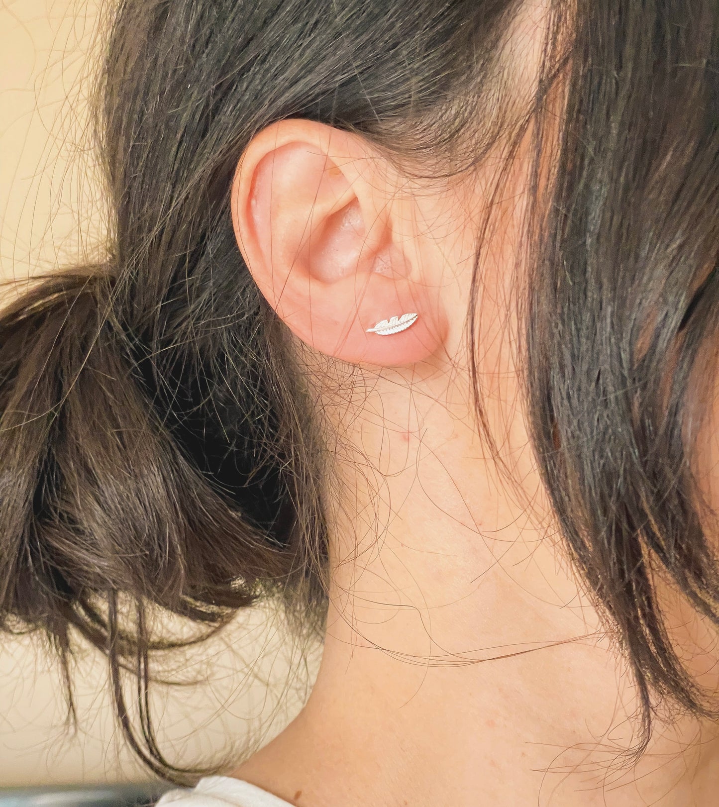 Silver Feather Stud Earrings - 925 Sterling Silver