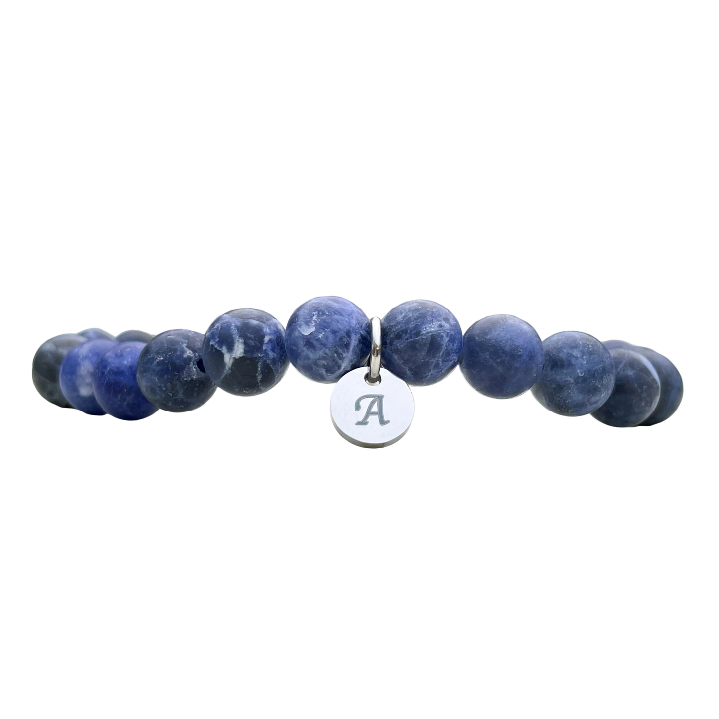 Sodalite Bracelet, Men's Blue Gemstone Bracelet, Personalized with Initial Charm