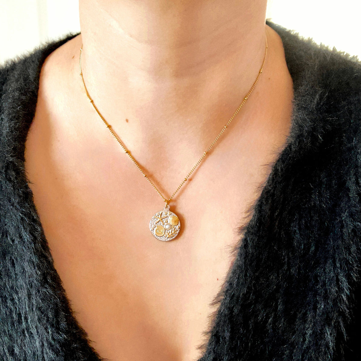Two-tone Medallion Necklaces - Stainless Steel