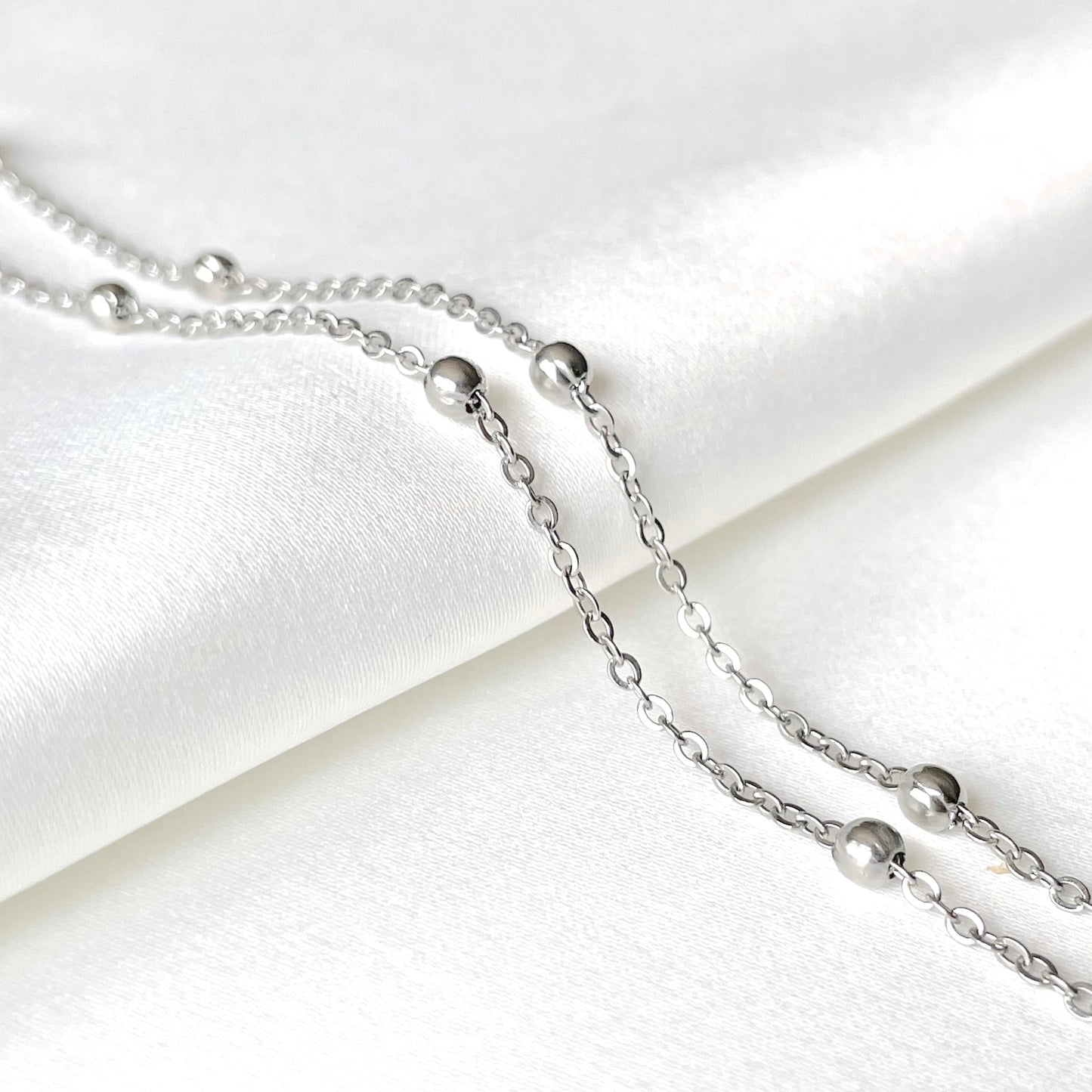 Satellite Chain Necklace - Beaded Gold Necklace for Stacking, Stainless Steel, 16"