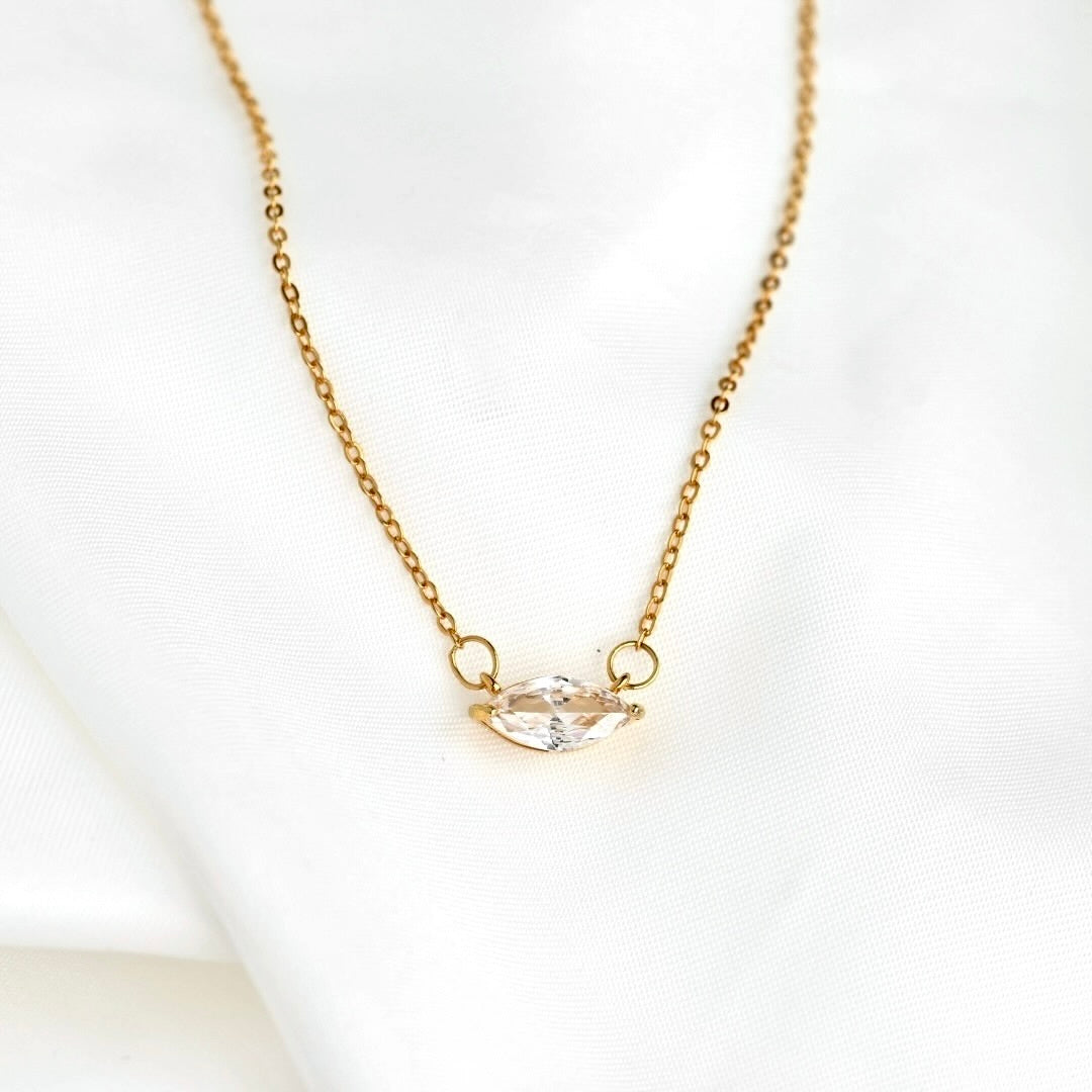 Marquise Solitaire Necklace - 18k Gold 925 Sterling Silver