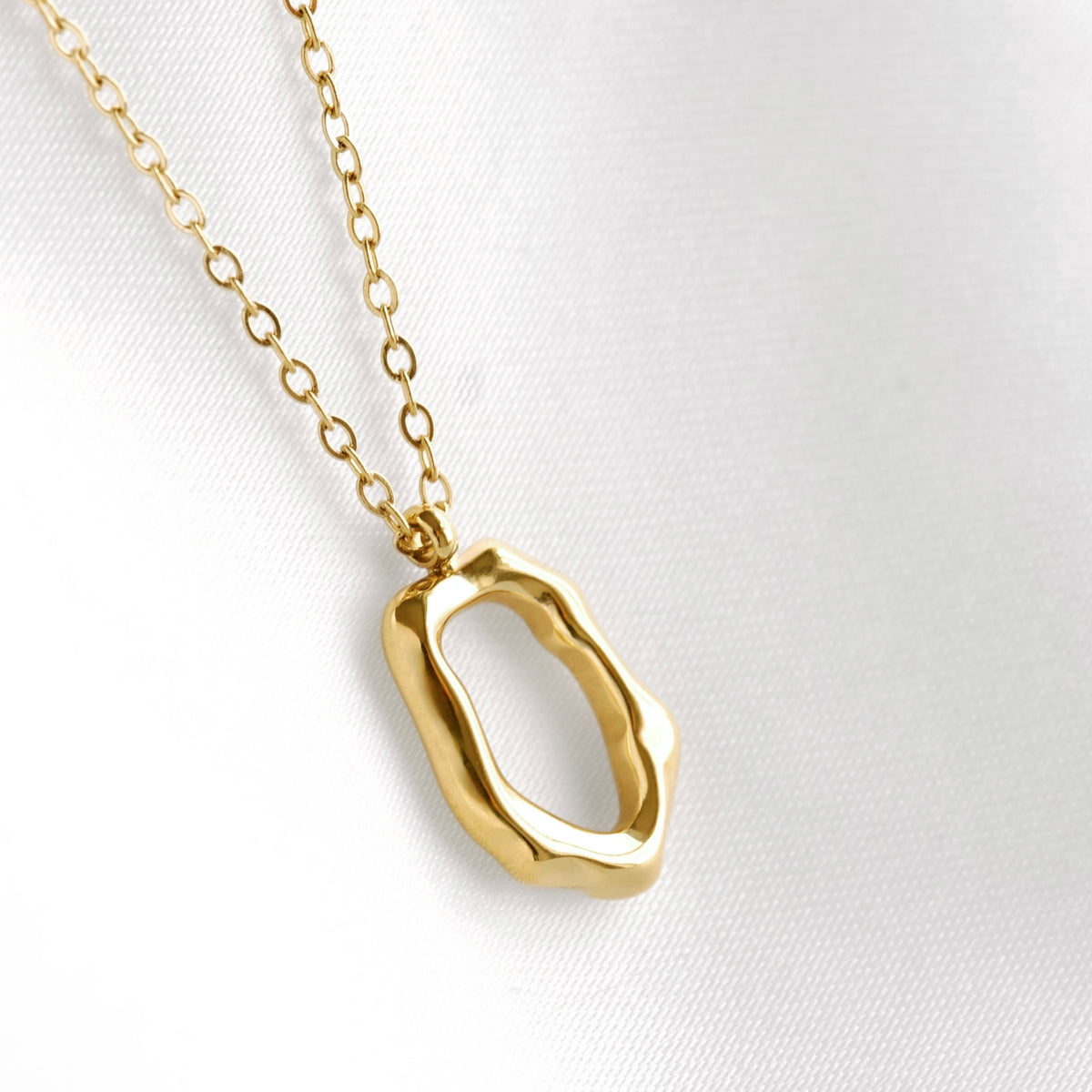 Organic Oval Open Circle Necklace - Stainless Steel