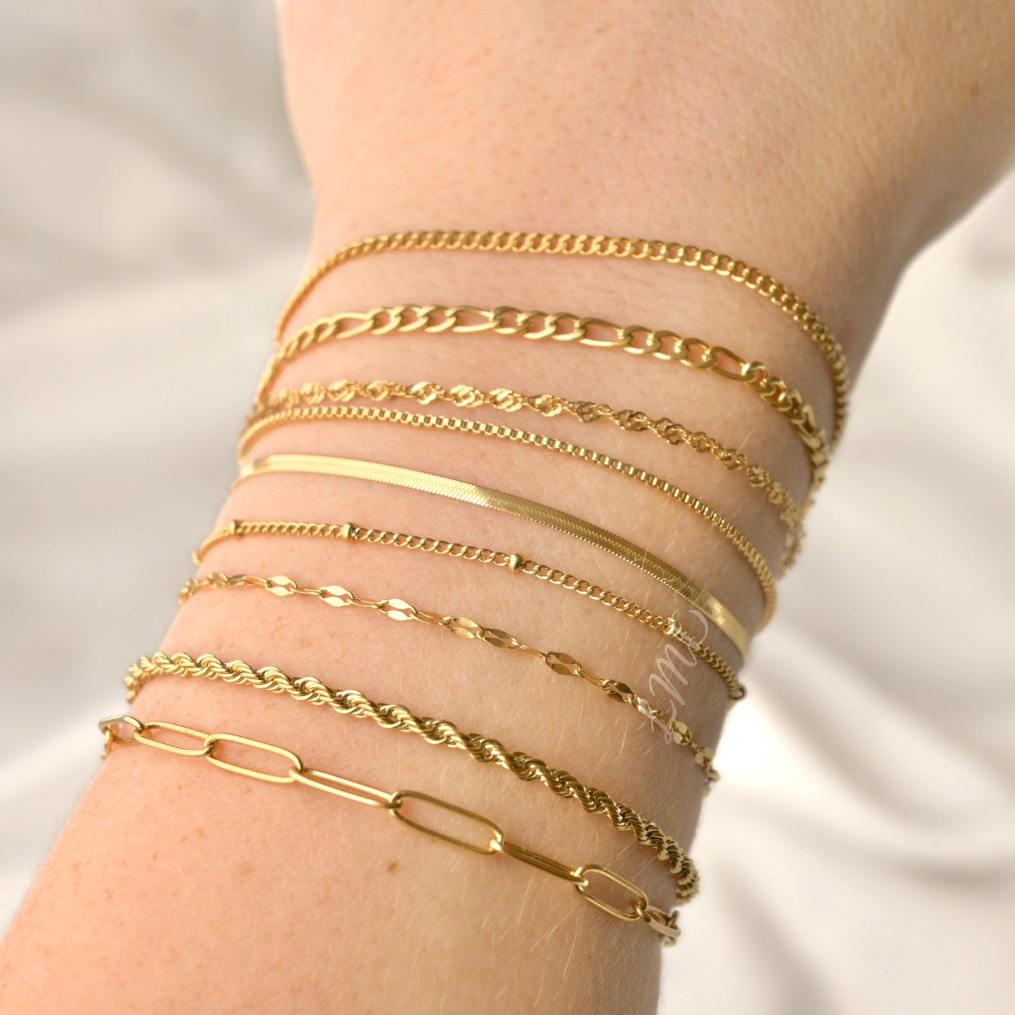Dainty Gold  Bracelets, Choice of 9 Styles, Waterproof 18K Gold Plated Stainless Steel Bracelet Stack, 5" to 8"