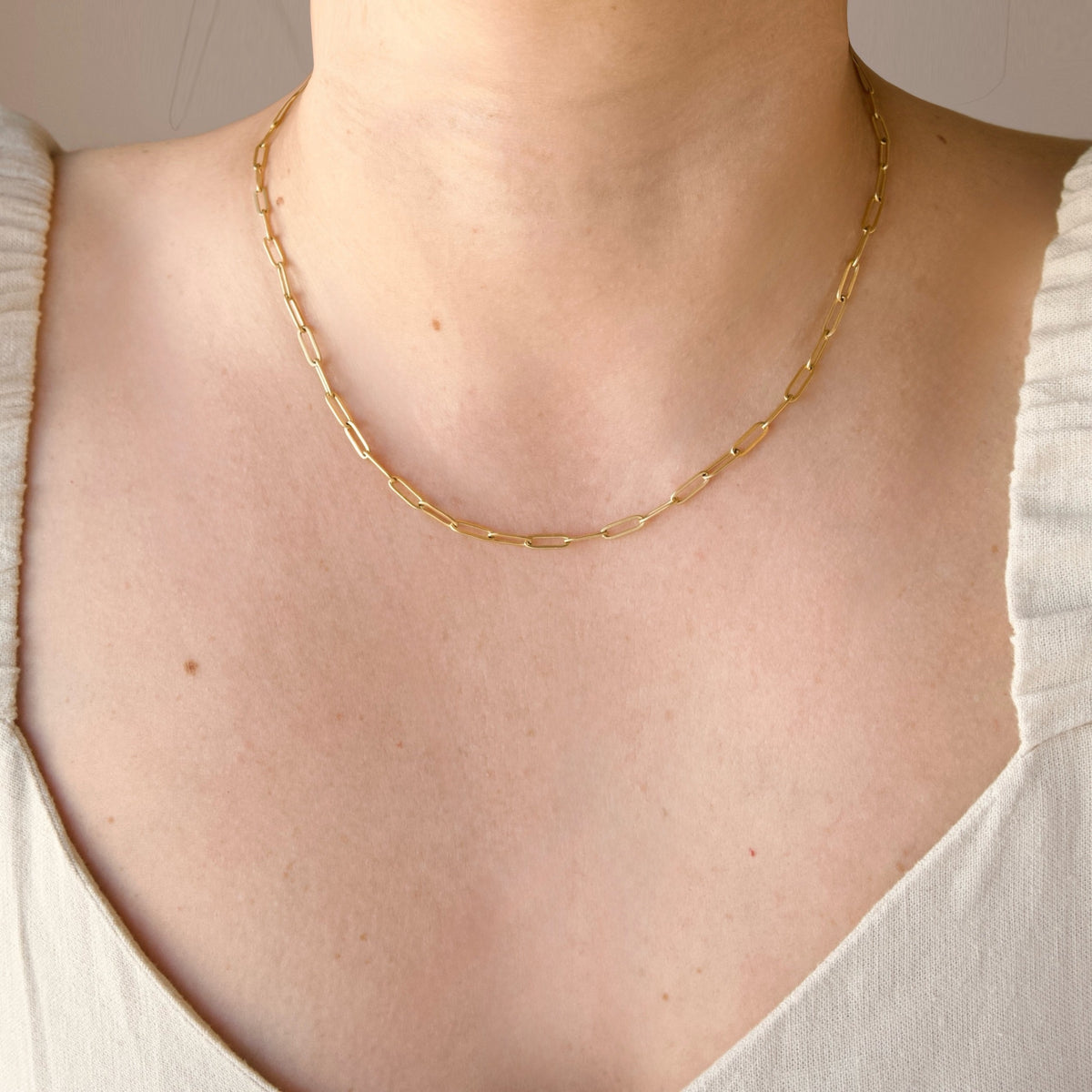Small Paperclip Chain Necklace - Stainless Steel Link Chain