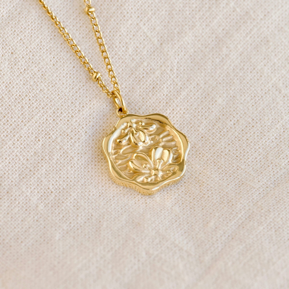 Coin Flower Pendant Necklace - Stainless Steel