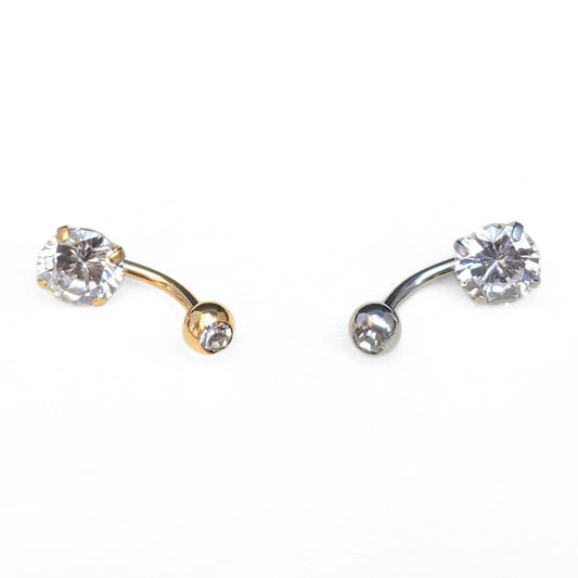 Dainty Diamond Belly Ring - CZ Belly Button Ring, Surgical Steel 14G